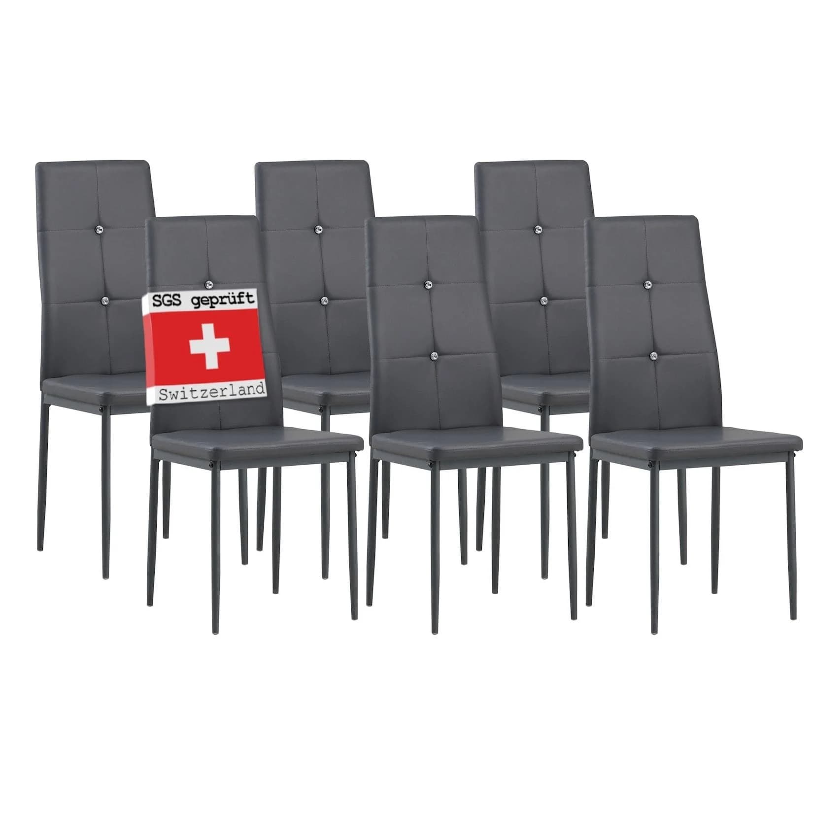 Albatros Esszimmerstühle DIAMOND 6er Set Grau Kunstleder Diamant-Look