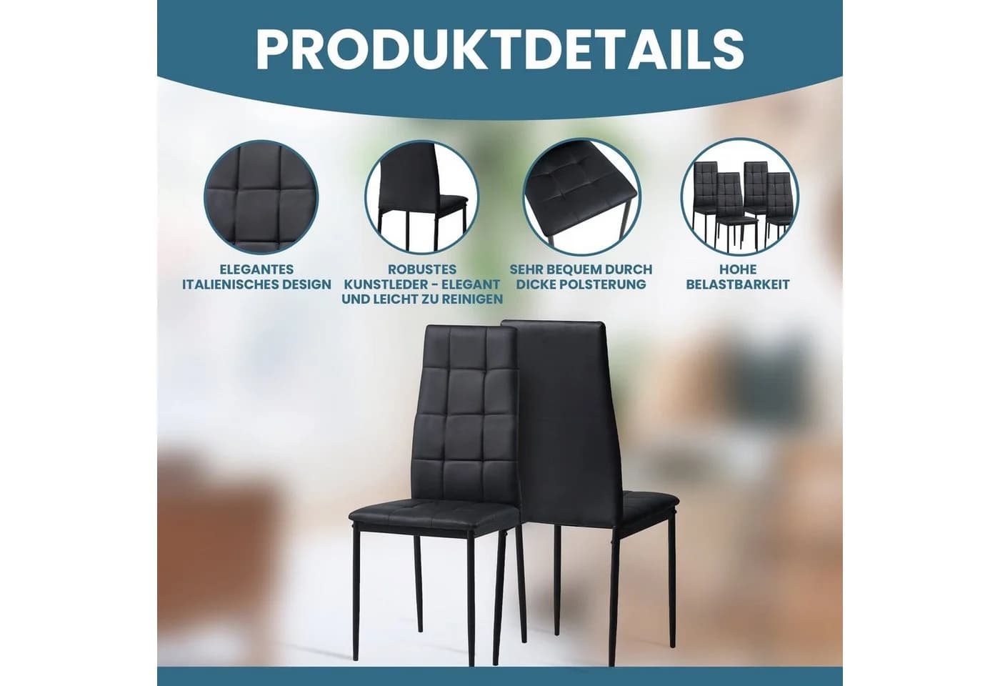 Albatros International Esszimmerstuhl RIMINI 6er Set Schwarz Kunstleder - Bild 2
