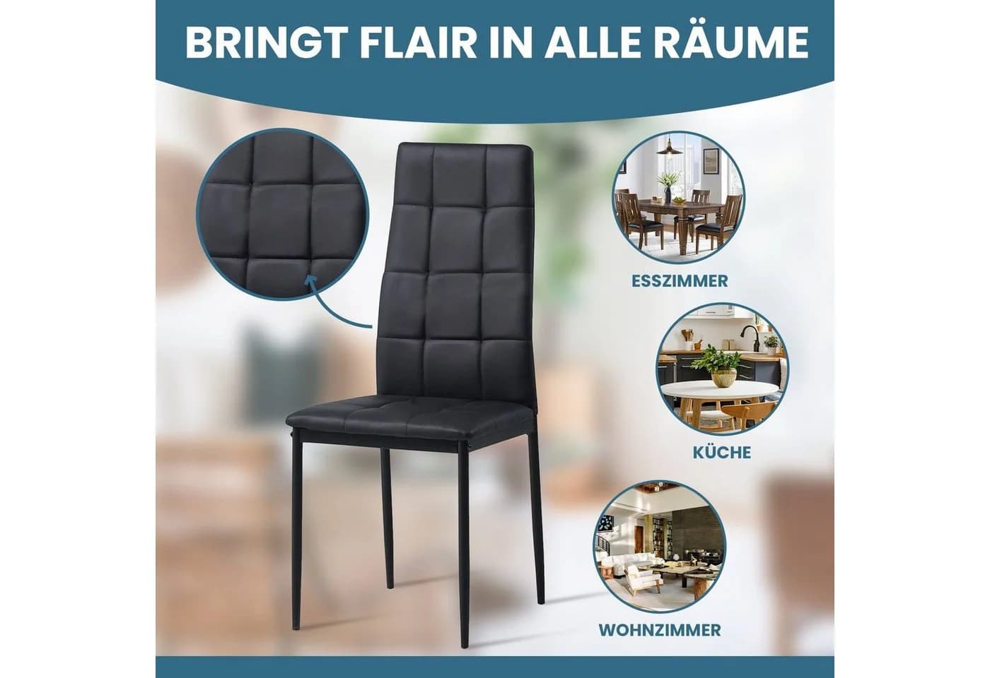 Albatros International Esszimmerstuhl RIMINI 6er Set Schwarz Kunstleder - Bild 5