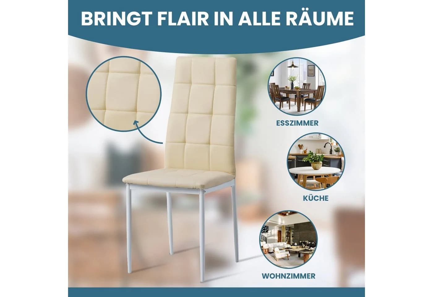Albatros International Esszimmerstuhl RIMINI 4er Set Beige Kunstleder - Bild 5