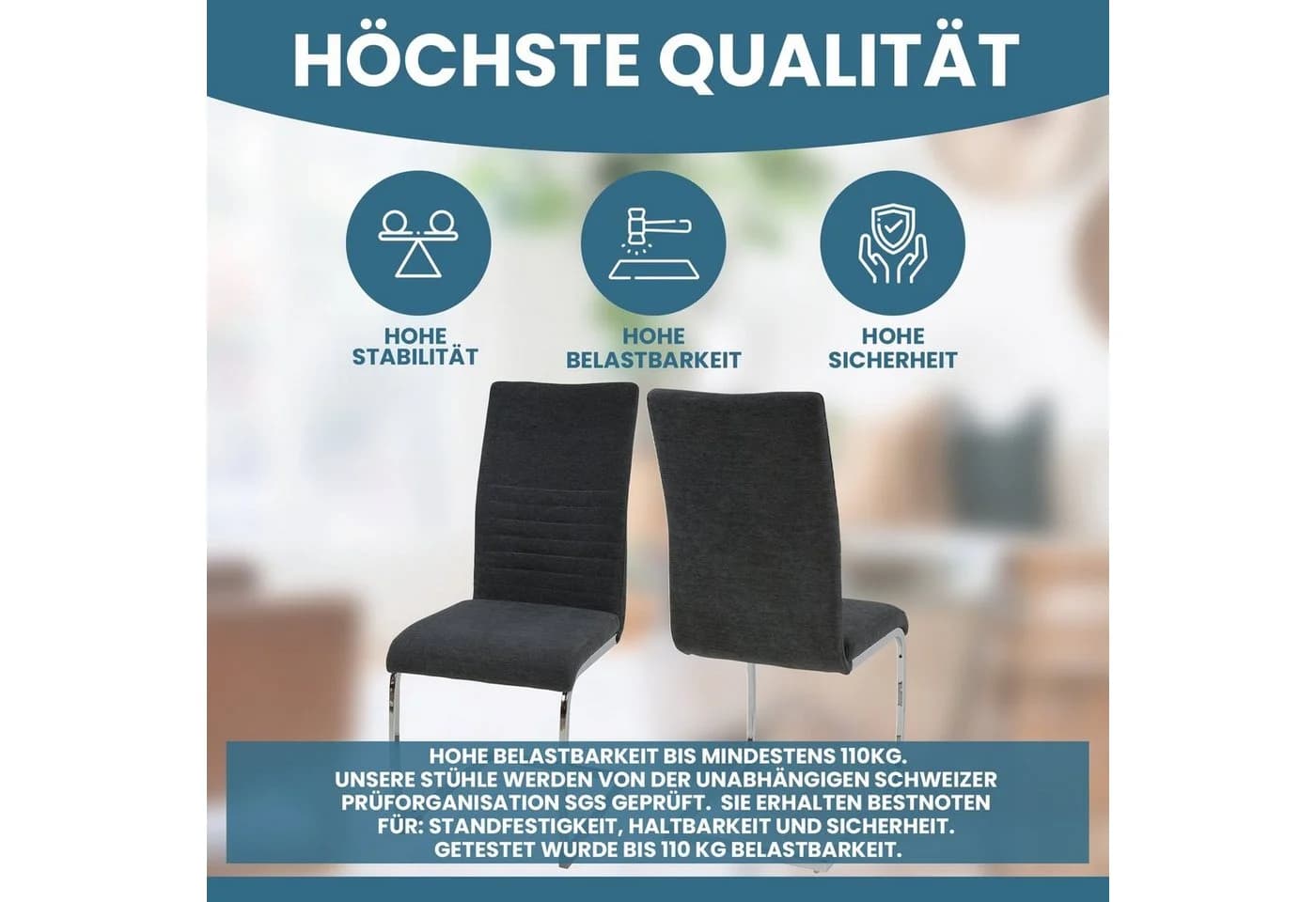 ALBATROS Freischwinger Stühle 4er Set LUGANO Grau Stoff - Bild 4