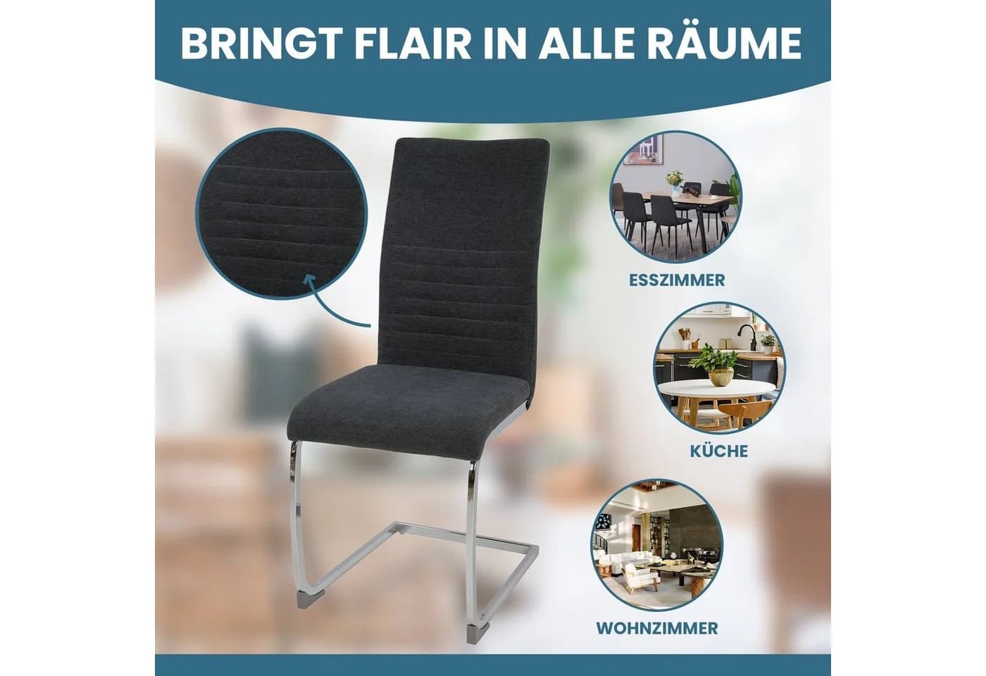 ALBATROS Freischwinger Stühle 4er Set LUGANO Grau Stoff - Bild 5