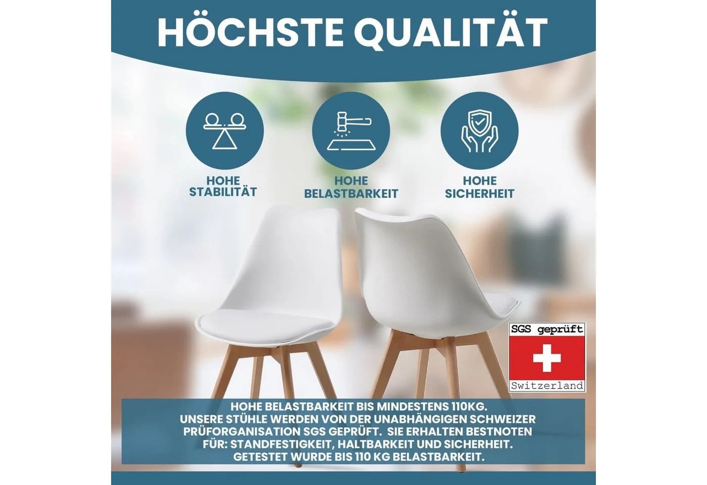 Albatros International Esszimmerstuhl 4er Set AARHUS Weiß Buche Massivholz - Bild 4