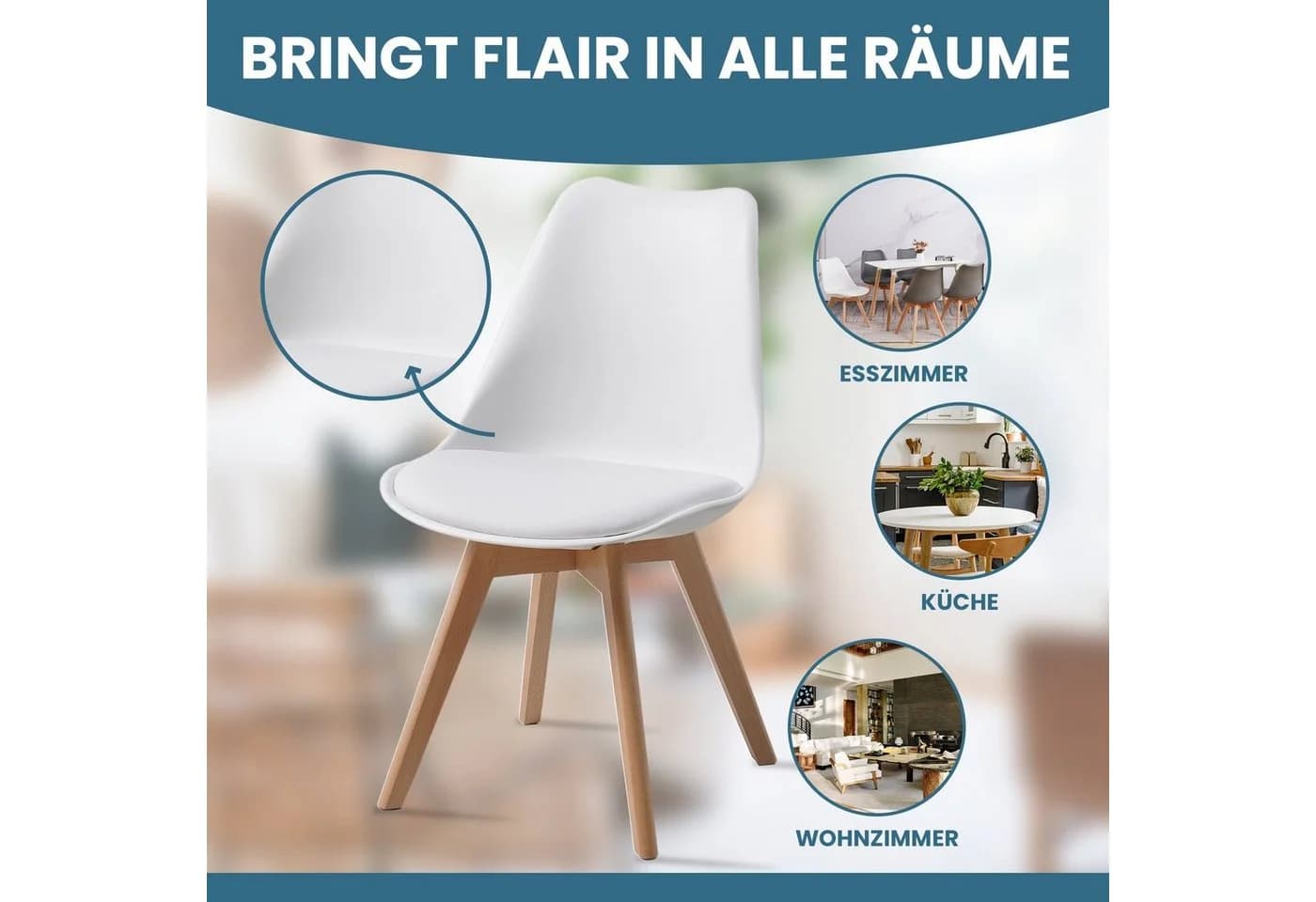 Albatros International Esszimmerstuhl 4er Set AARHUS Weiß Buche Massivholz - Bild 5