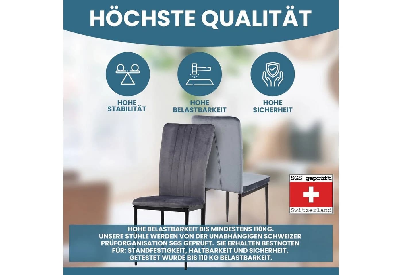 Albatros International Esszimmerstuhl MODENA Grau Samt 4er Set - Bild 4