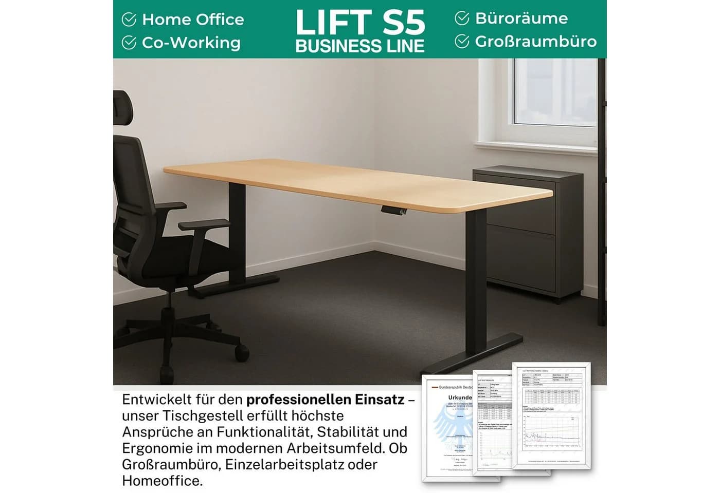 Albatros elektrisch höhenverstellbares Tischgestell S5S Schwarz - Bild 4