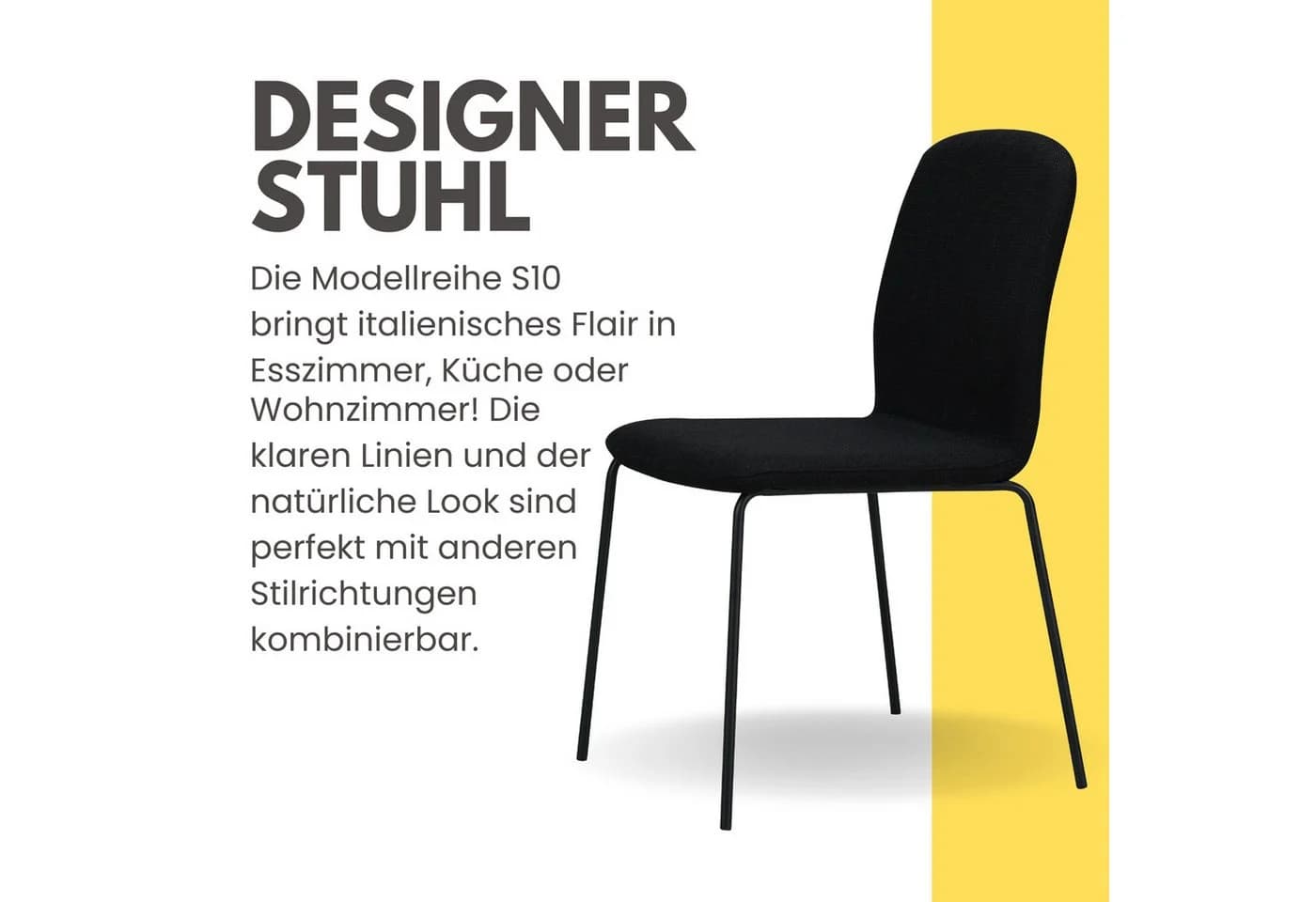 Albatros International Esszimmerstuhl 4er Set ENNA Schwarz Stoff - Bild 5