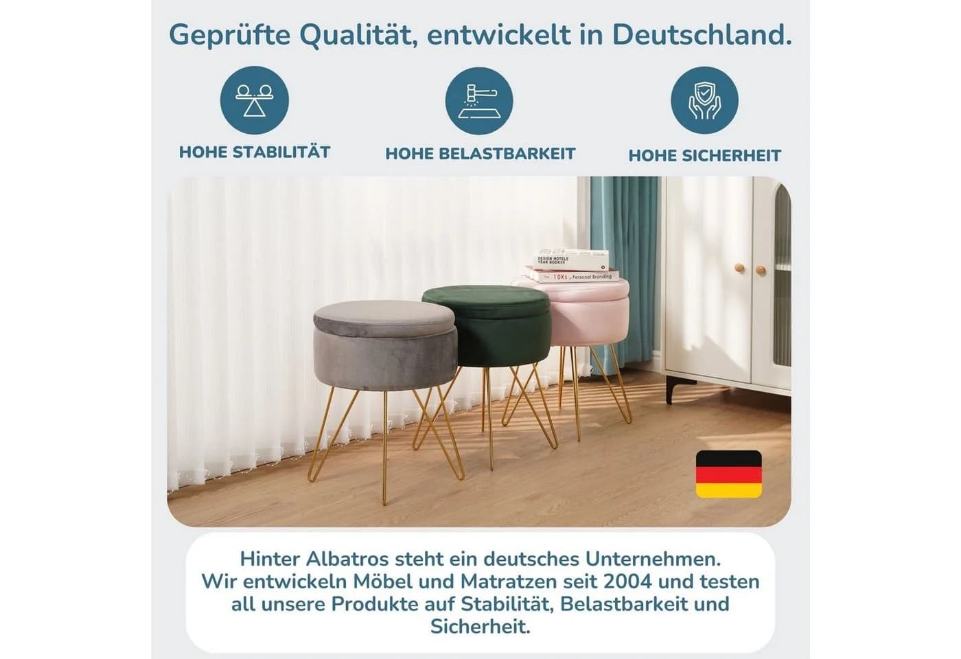 Albatros International Polsterhocker Cannes Weiss Sherpa Stauraum - Bild 3