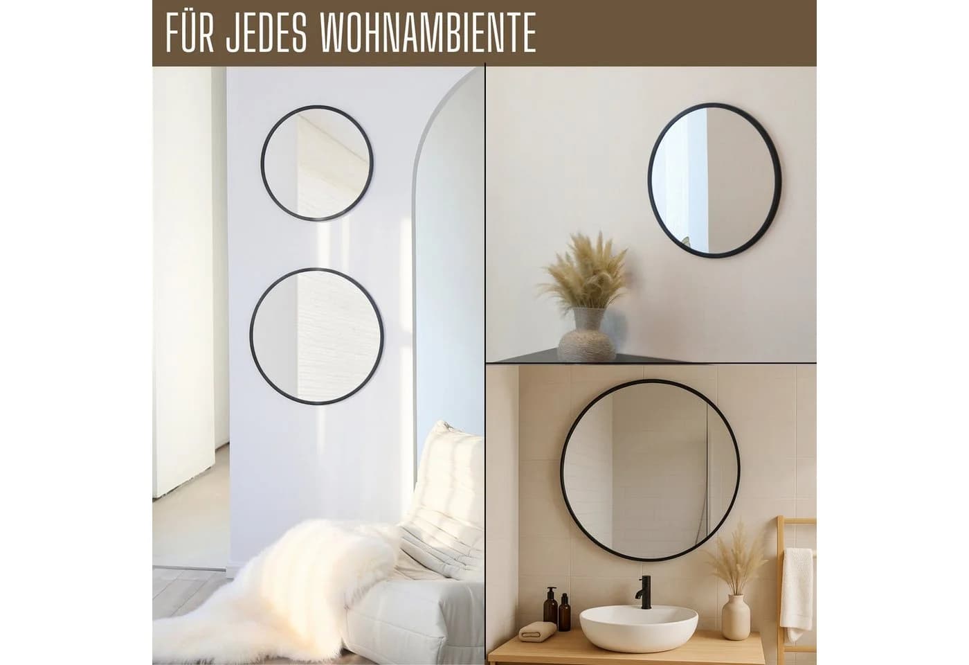 Albatros International Spiegel rund schwarz Metallrand 50cm
