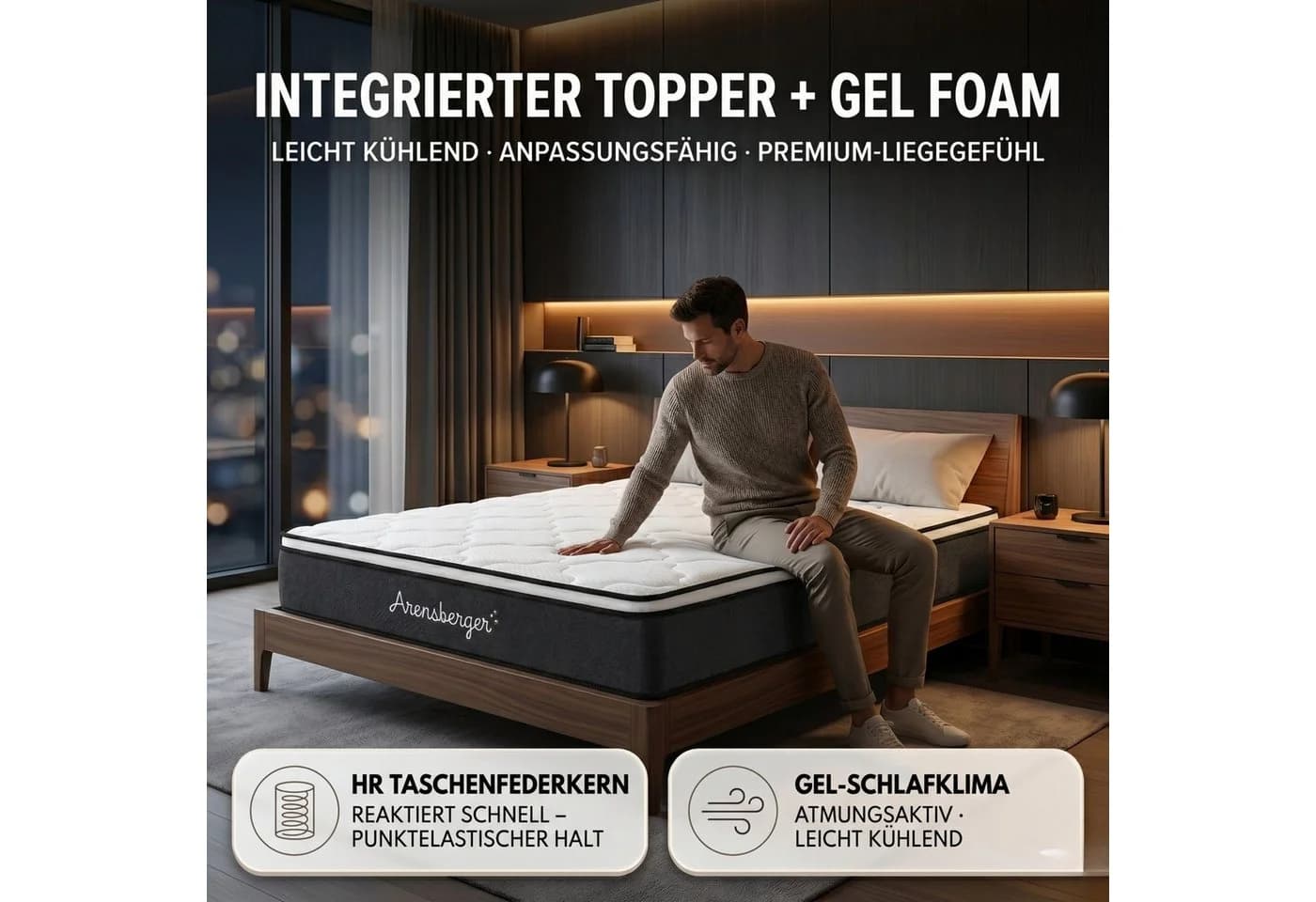 Arensberger EMILIA Taschenfederkernmatratze H3 Premium mit Gel-Schaum Topper