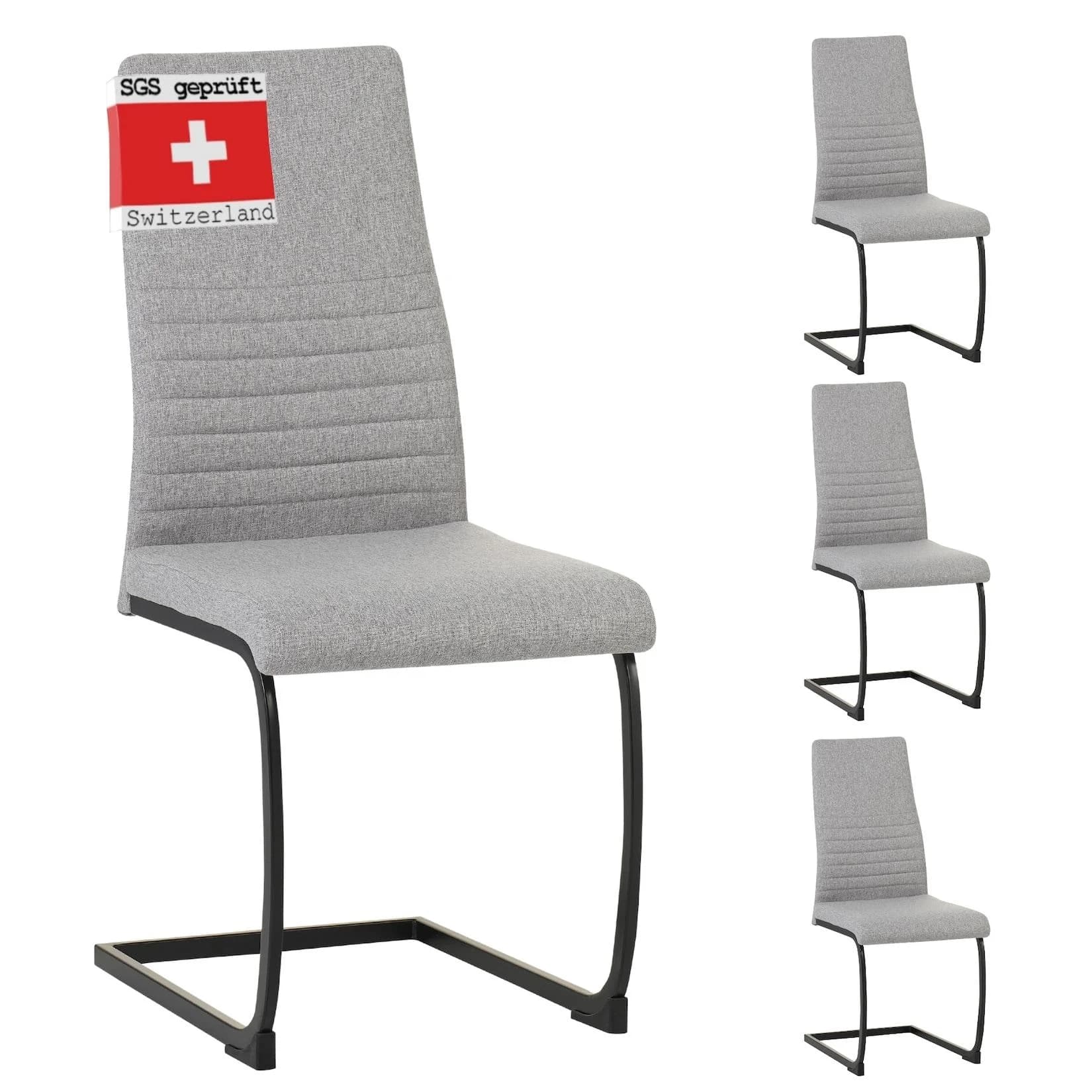Albatros Freischwinger Stuhl TURANO 4er Set Grau Modernes Design Stoff