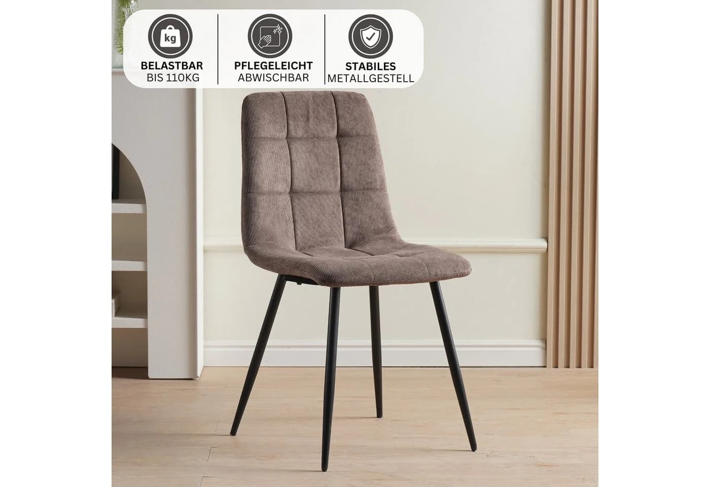 Albatros International Esszimmerstuhl BORA 4er Set Braun Cord - Bild 3
