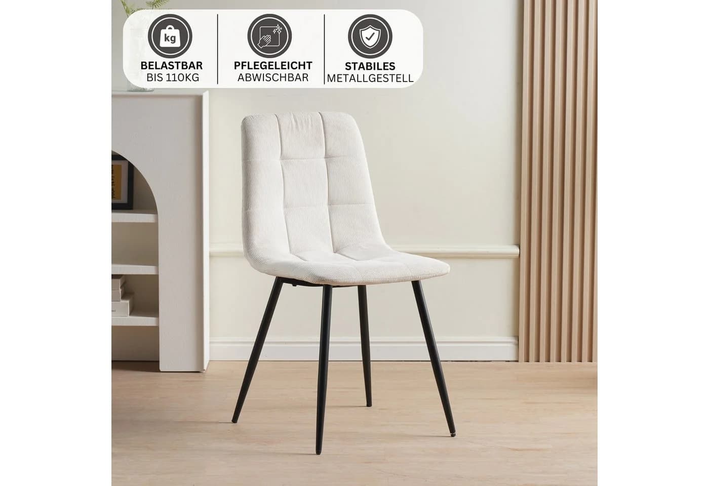 Albatros International Esszimmerstuhl BORA 4er Set Beige Cord - Bild 3