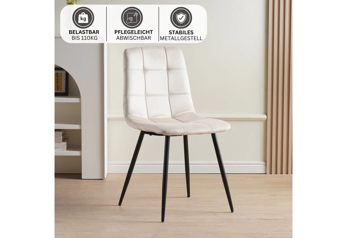 Albatros International Esszimmerstuhl BORA 4er Set Beige Samt Bezug - Bild 3