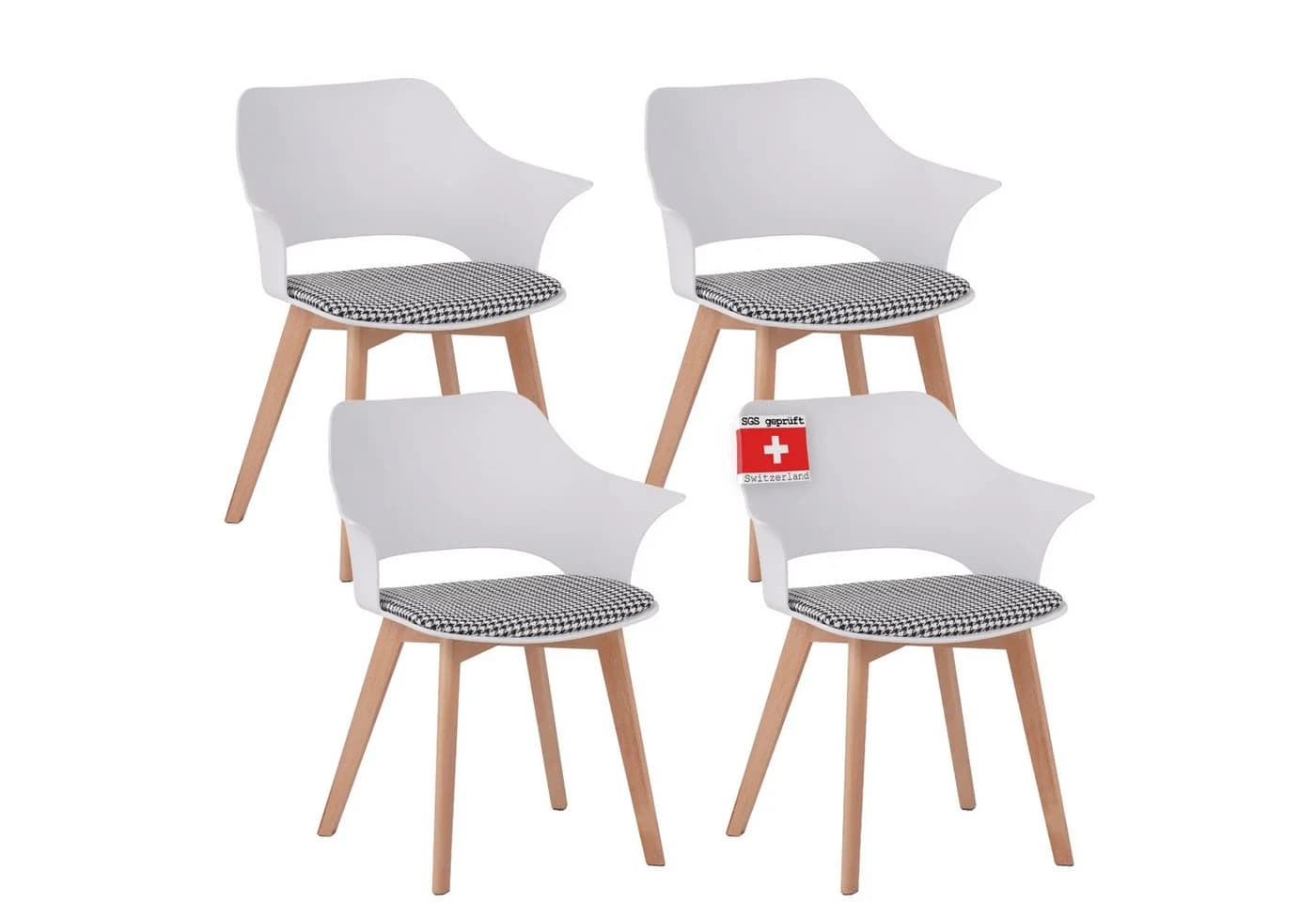 Albatros International AALBORG Esszimmerstuhl 4er Set Weiß Buche Massivholz - Bild 3