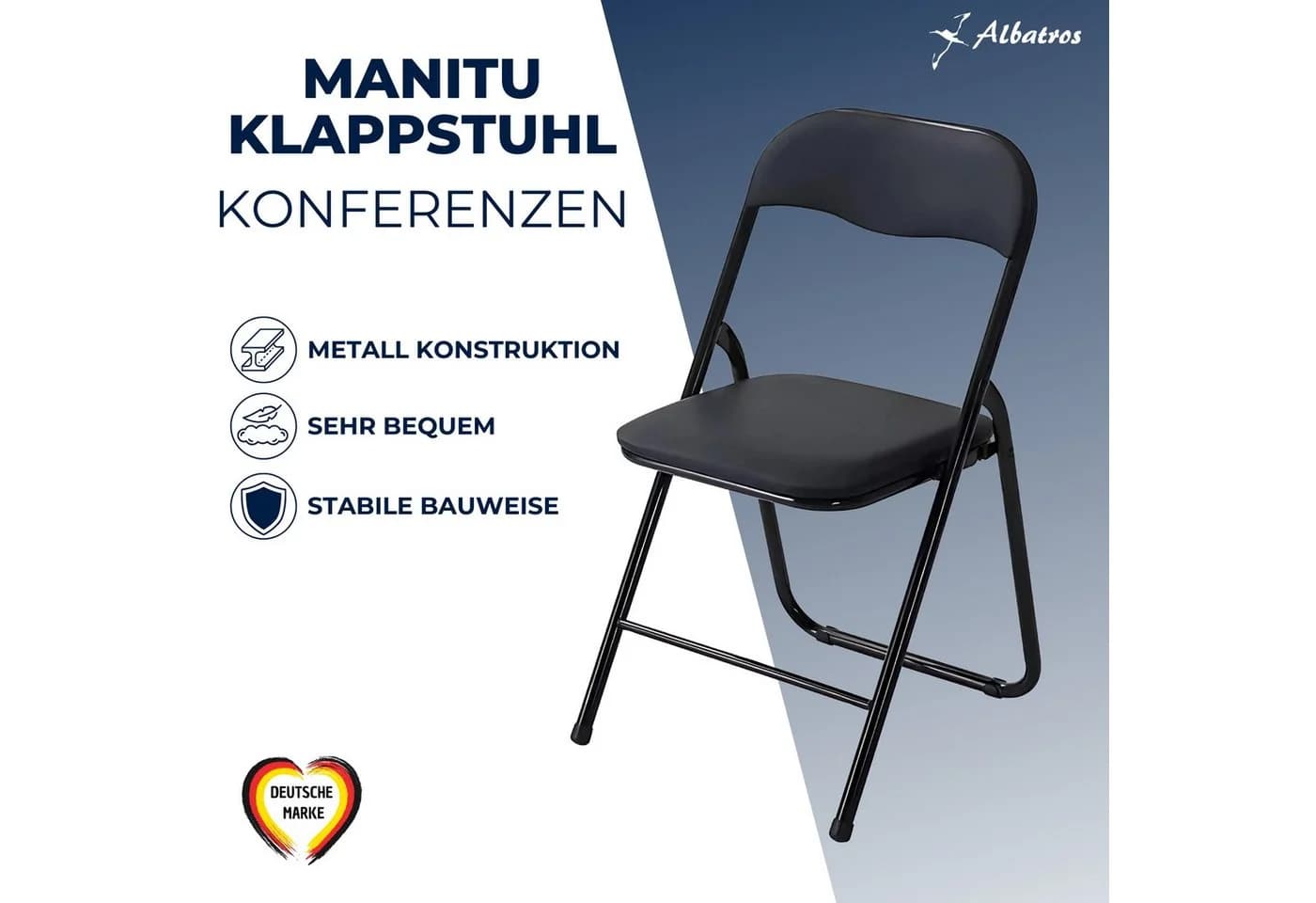 Albatros Manitu Klappstuhl Schwarz 4er Set Metallrahmen - Bild 4
