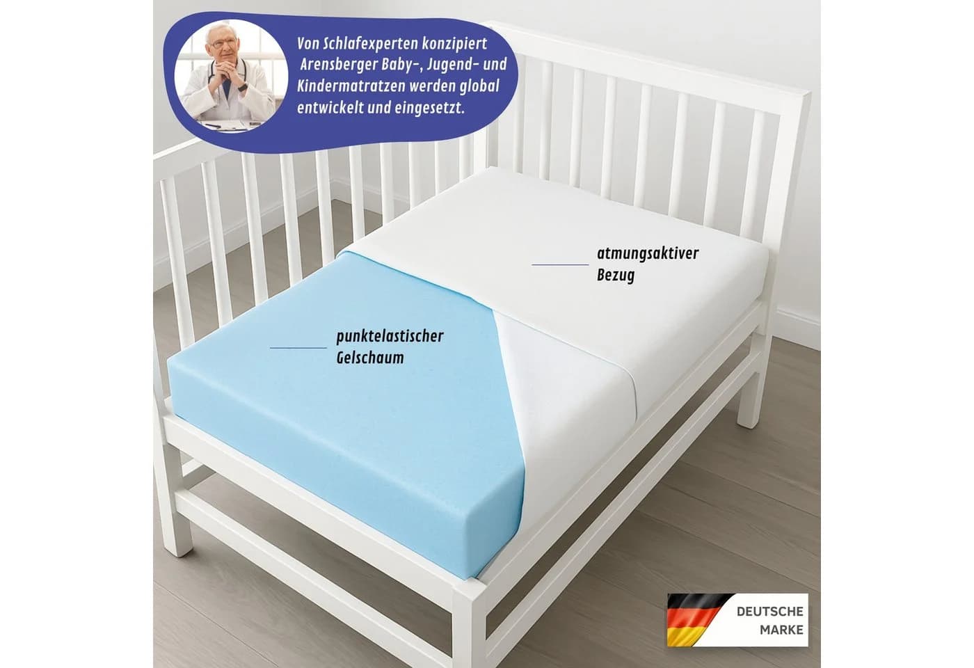 Arensberger Babymatratze NORA 80x160cm Gelschaum waschbar - Bild 2