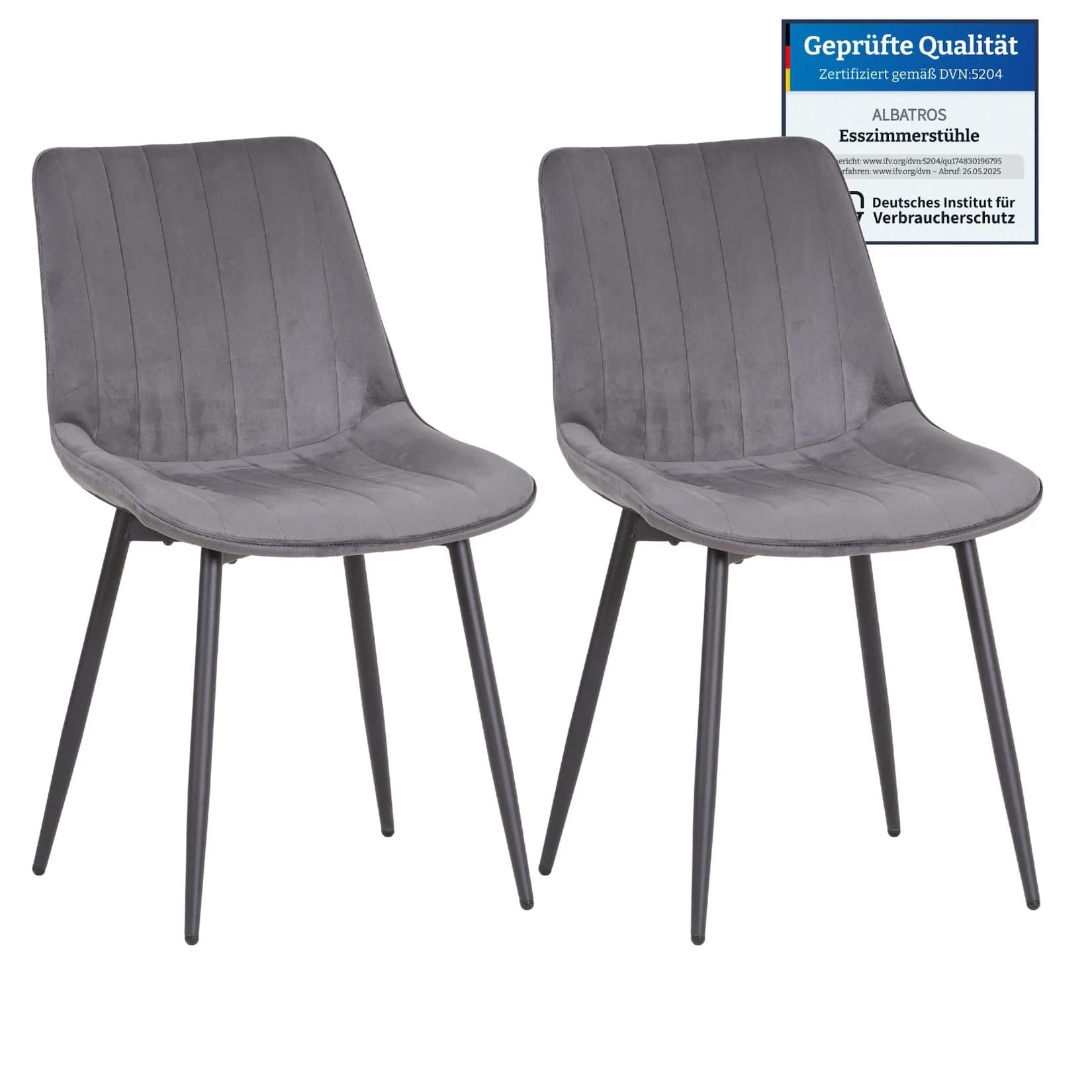 Albatros International BOSA Esszimmerstuhl Grau Samt Retro-Design 2er Set