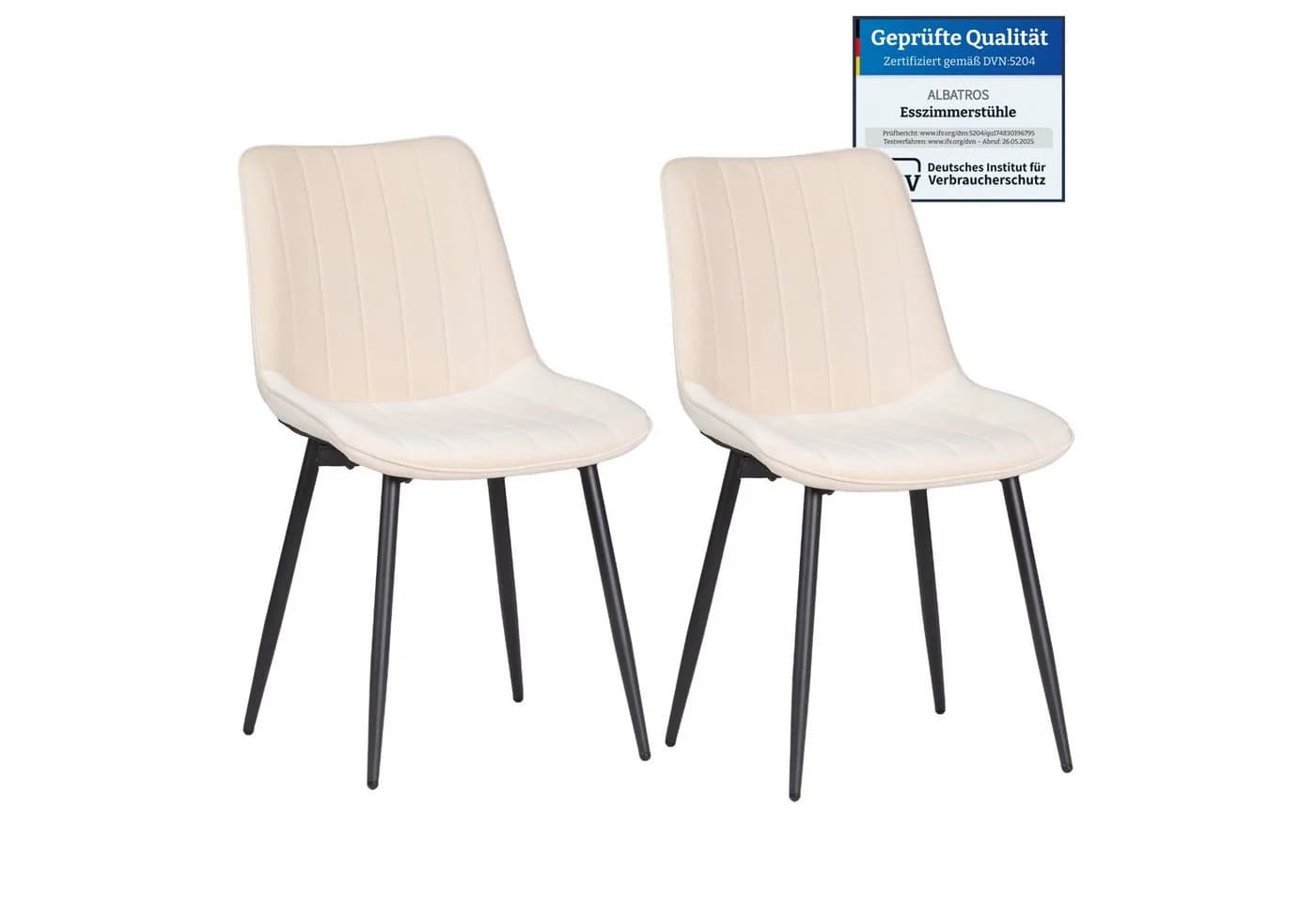 Albatros BOSA Esszimmerstuhl 2er Set Beige Samt Retro - Bild 3