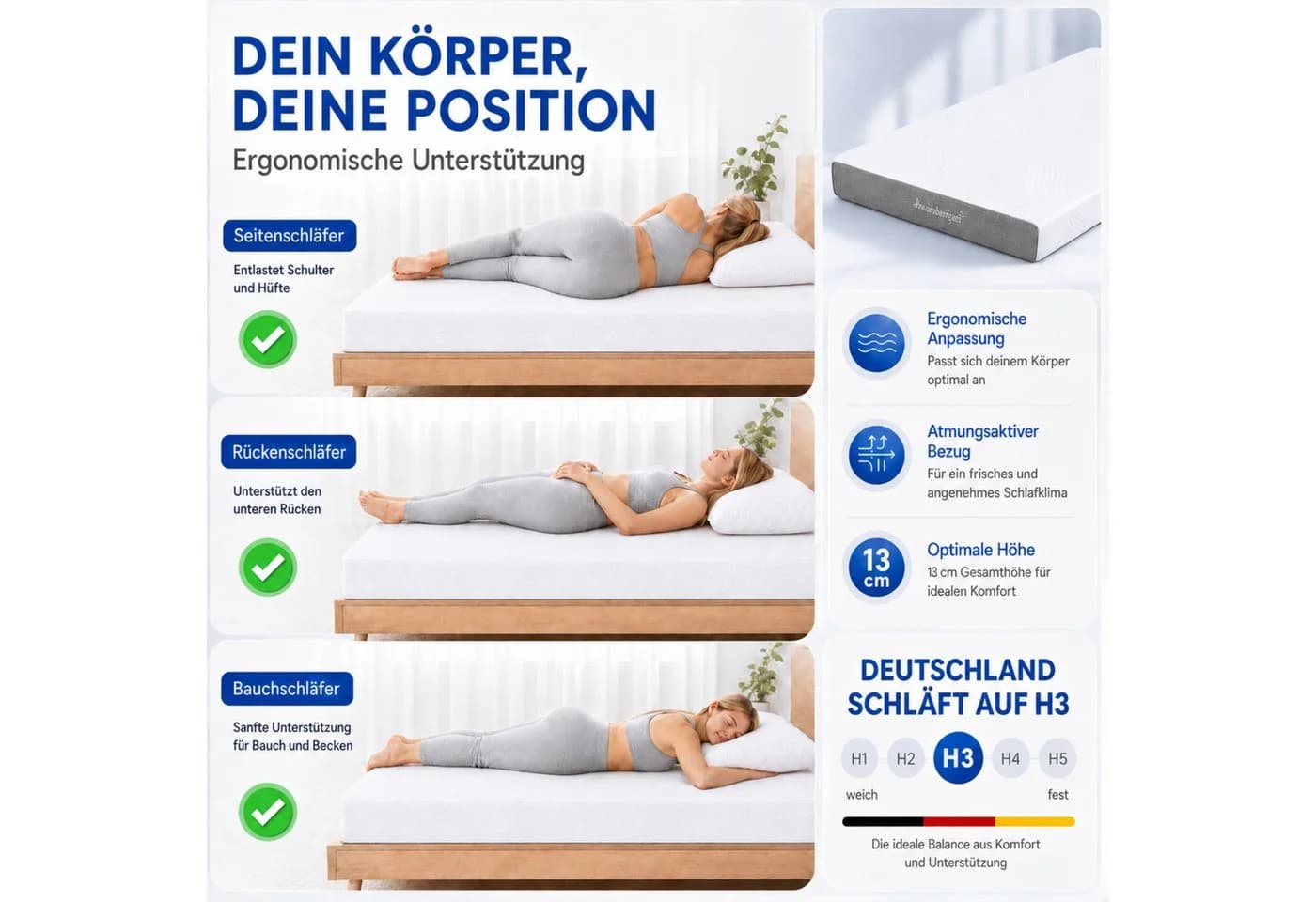 ARENSBERGER ANNA Gelschaum-Matratze 13 cm NANOCELL® Gel-Schaum H3 Härtegrad - Bild 4