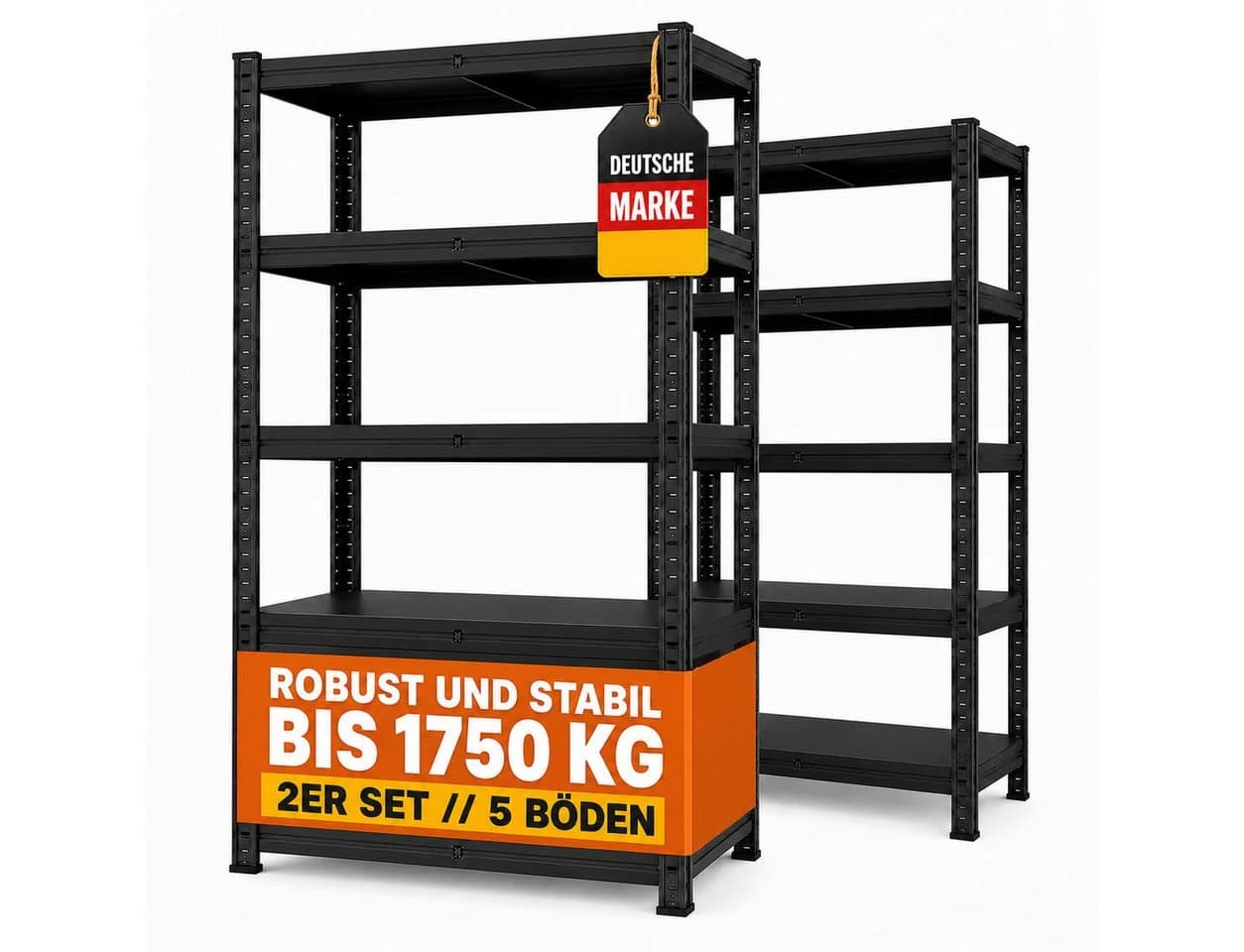 Albatros SR2B Premium Schwerlastregal Schwarz 875 kg belastbar 2er Set - Bild 2