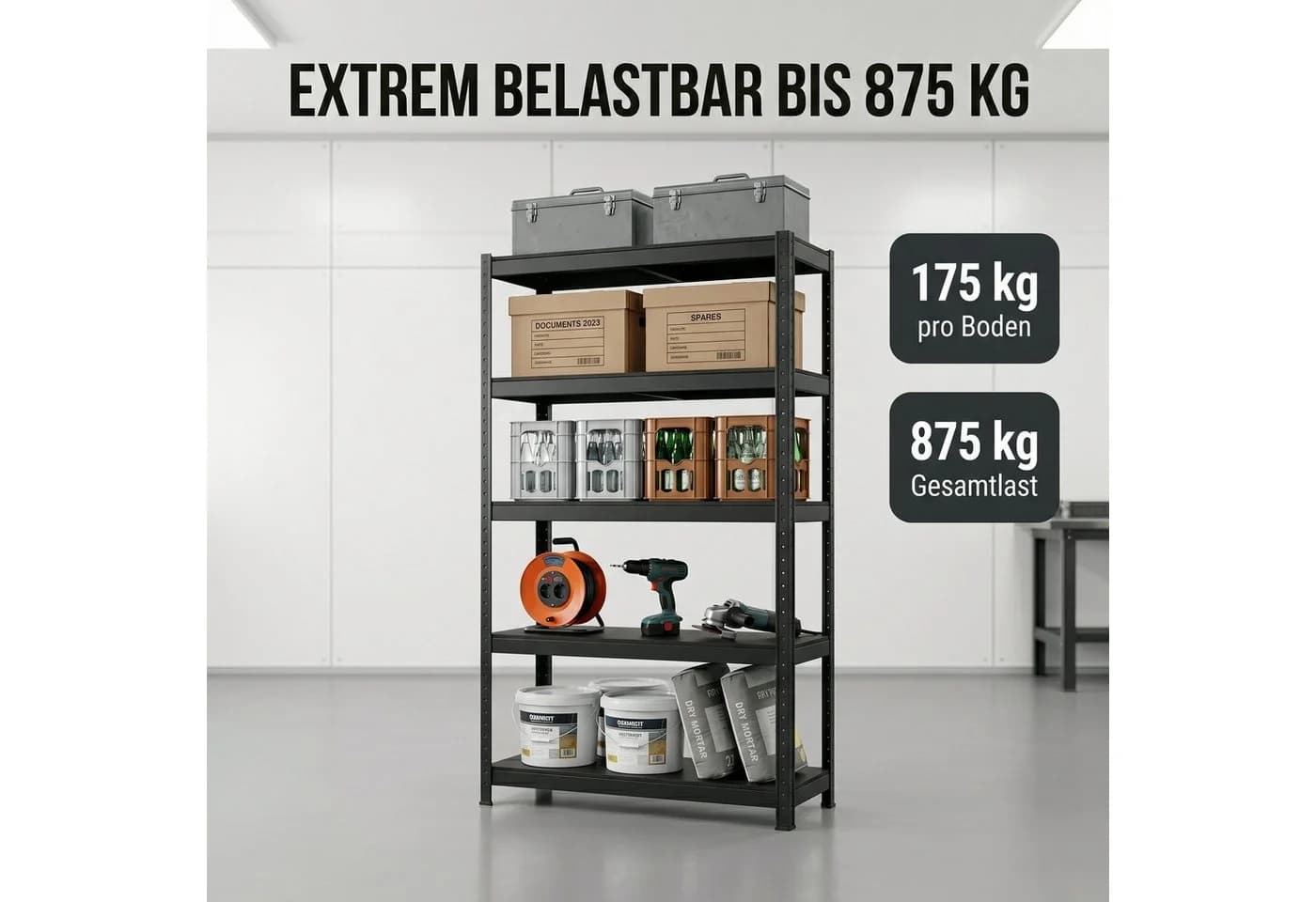Albatros SR2B Premium Schwerlastregal Schwarz 875 kg belastbar 2er Set - Bild 4