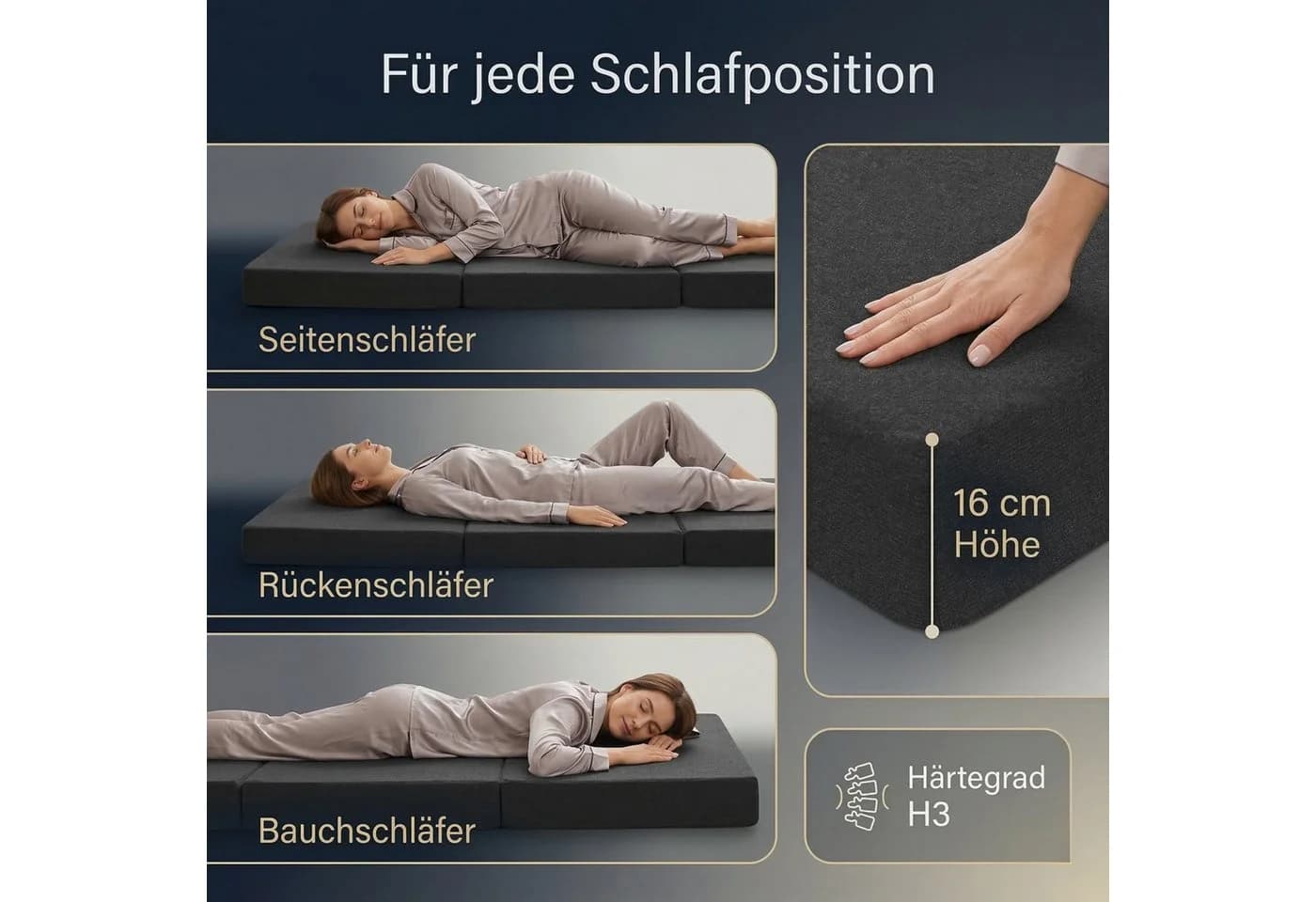 Klappmatratze Arensberger Amalia 75x200 cm Gästebett 16 cm NANOCELL® Gelschaum - Bild 3