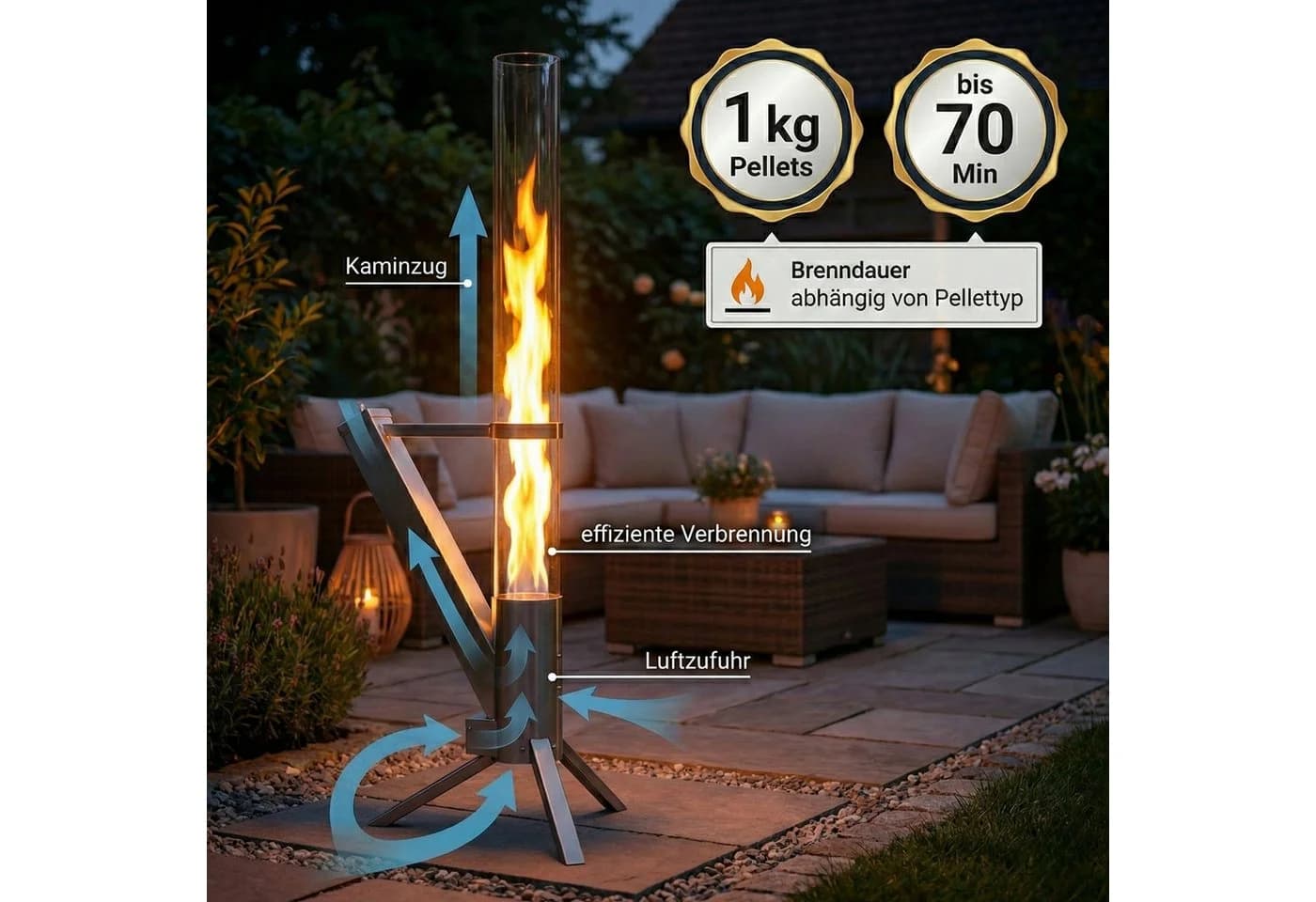 Albatros International Gartenkamin Pelletfackel Edelstahl mit Glasrohr - Bild 4