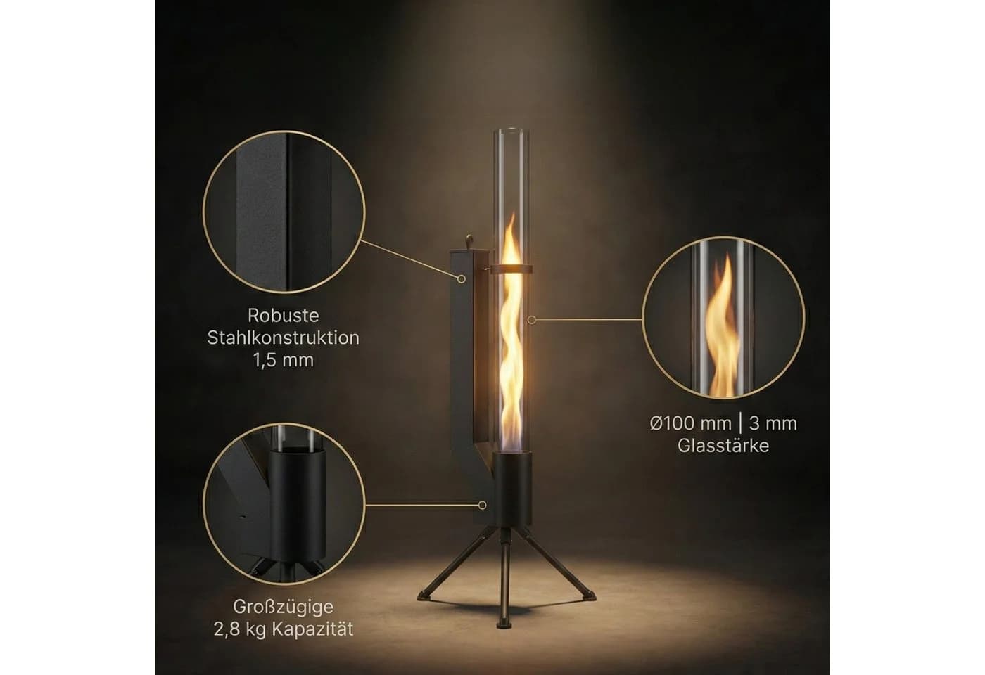 Albatros International Gartenkamin Pelletfackel Schwarz mit Glasrohr - Bild 5