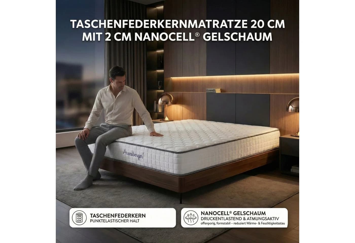 Arensberger Taschenfederkernmatratze JANA 7 Zonen H3 Gelschaum