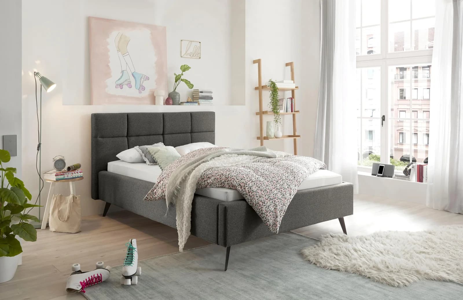 Polsterbett Cary Anthrazit Polyester Metallfüße Modern