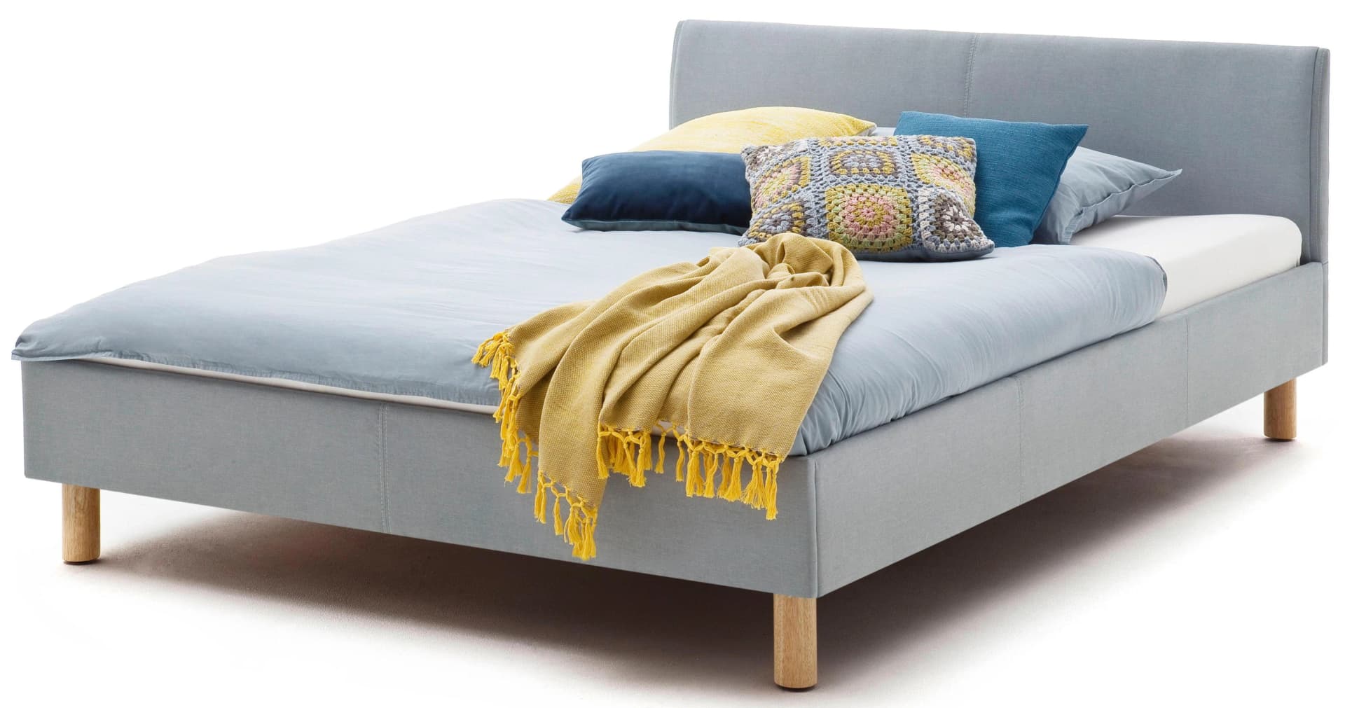 Meise Möbel Polsterbett Lena Eisblau 140x200 cm mit Holzfüßen
