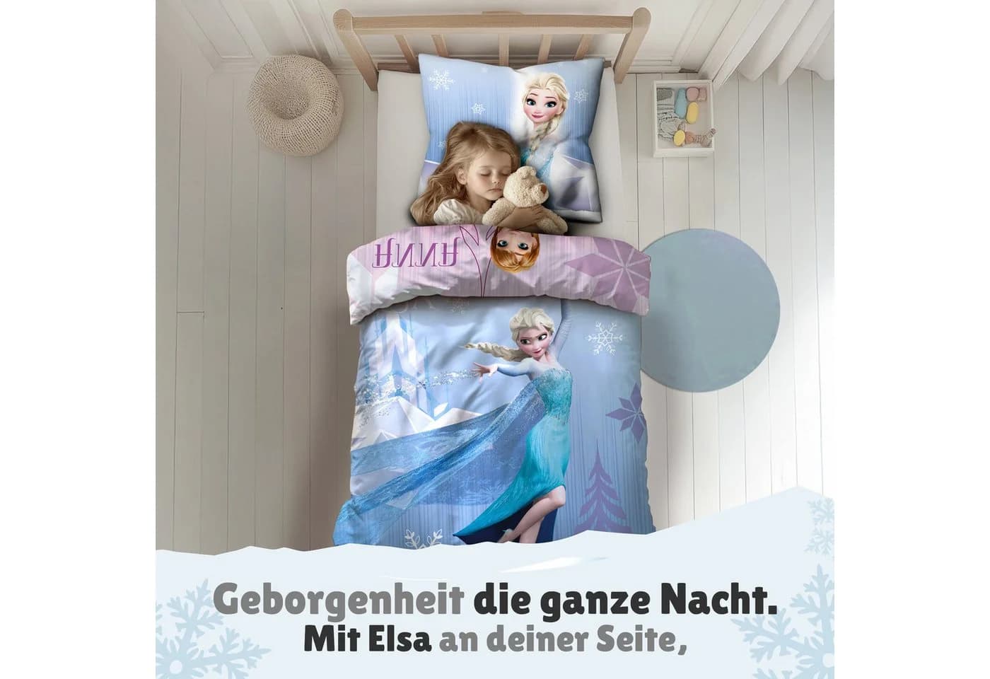 Familando Kinderbettwäsche Set Disney Frozen Biber Blau/Rosa