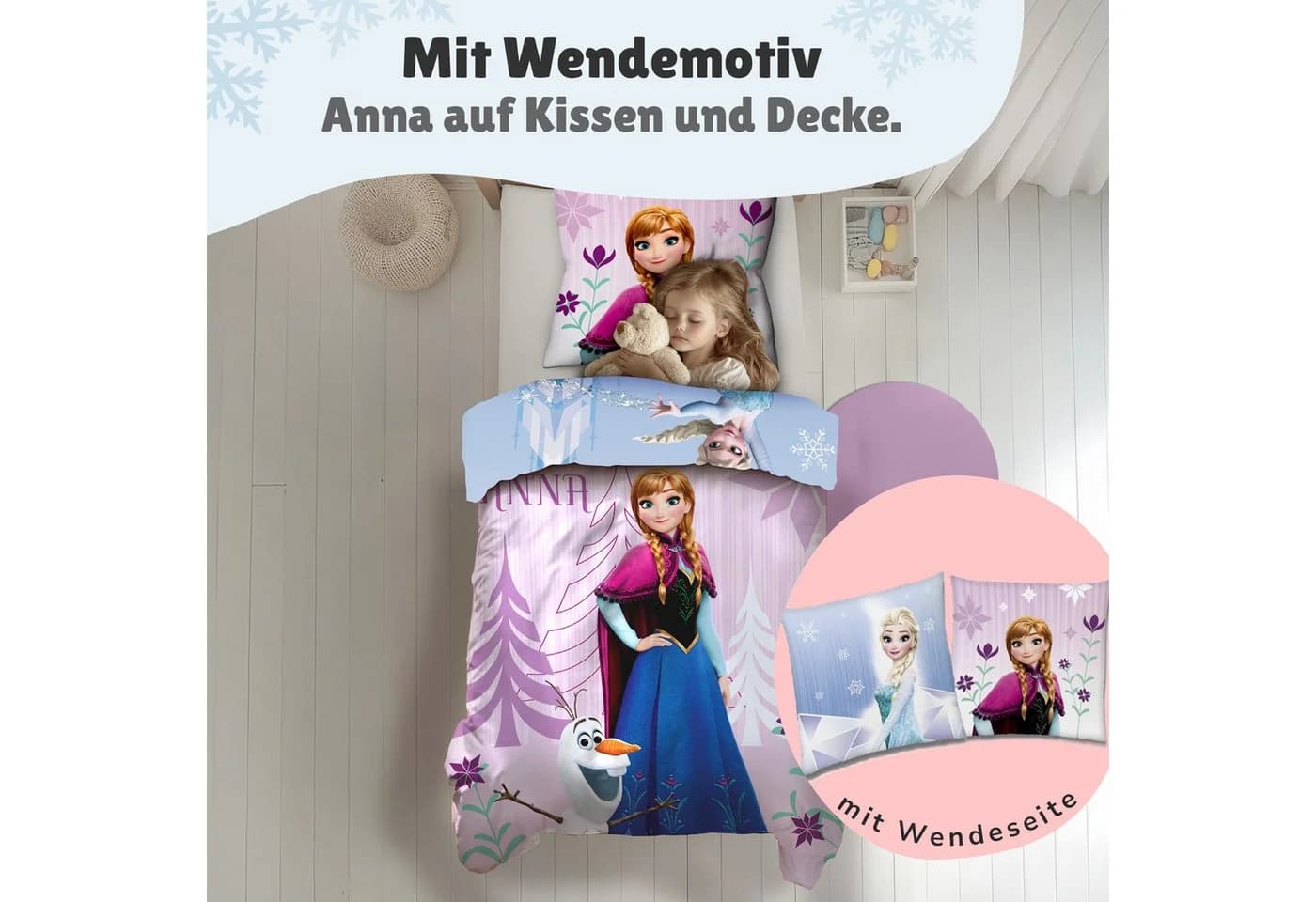 Familando Kinderbettwäsche Set Disney Frozen Biber Blau/Rosa - Bild 3