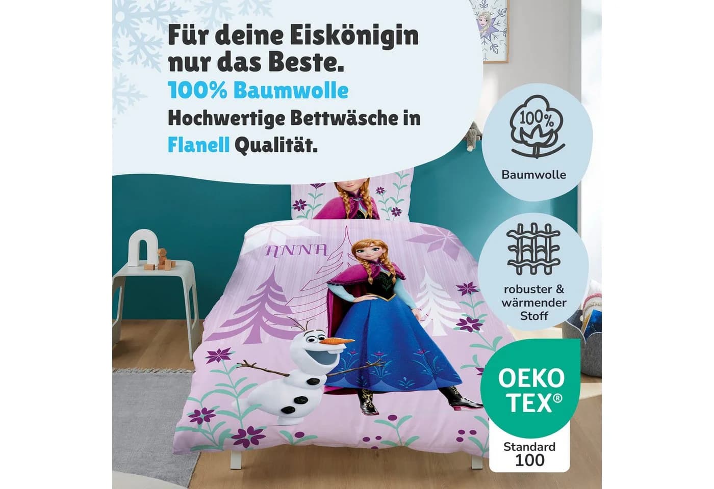 Familando Kinderbettwäsche Set Disney Frozen Biber Blau/Rosa - Bild 5