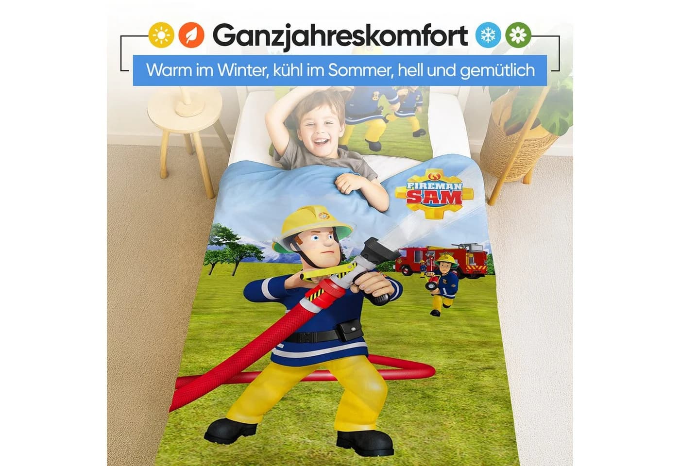 Familando Kinderbettwäsche Feuerwehrmann Sam Wendebettwäsche Bunt