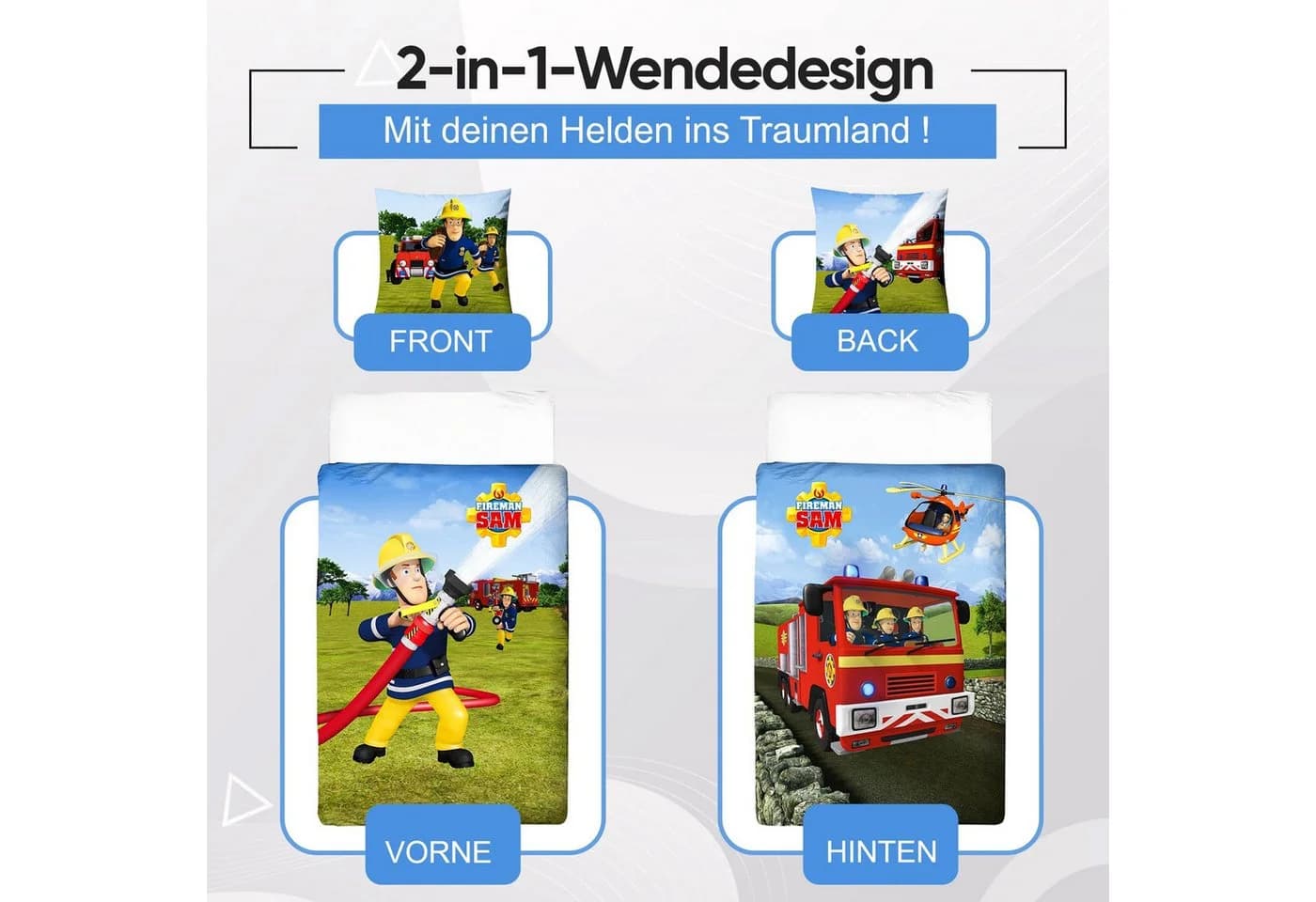Familando Kinderbettwäsche Feuerwehrmann Sam Wendebettwäsche Bunt - Bild 4