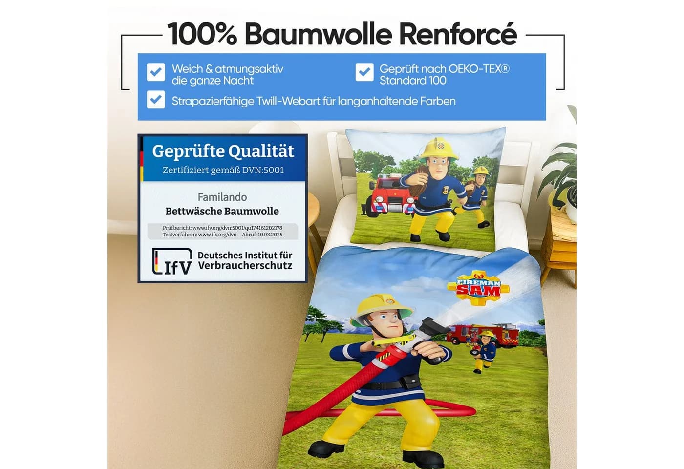 Familando Kinderbettwäsche Feuerwehrmann Sam Wendebettwäsche Bunt - Bild 5