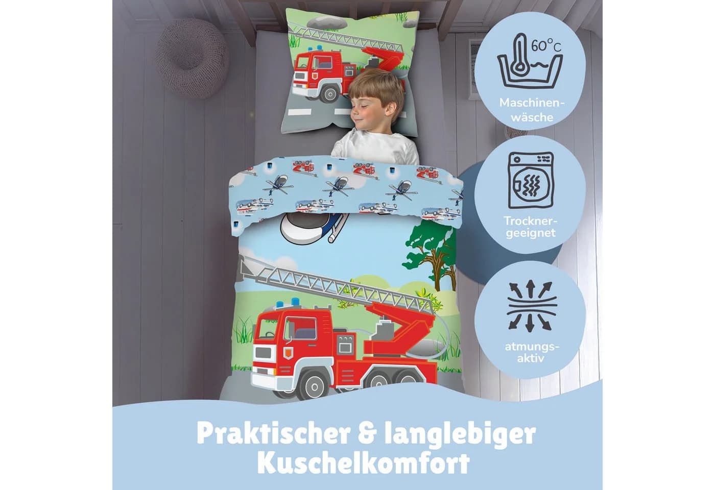 Familando Kinderbettwäsche Polizei & Feuerwehr Bunt Wendeseite - Bild 3