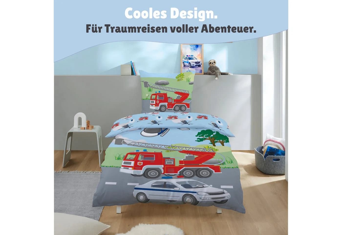 Familando Kinderbettwäsche Polizei & Feuerwehr Bunt Wendeseite - Bild 4