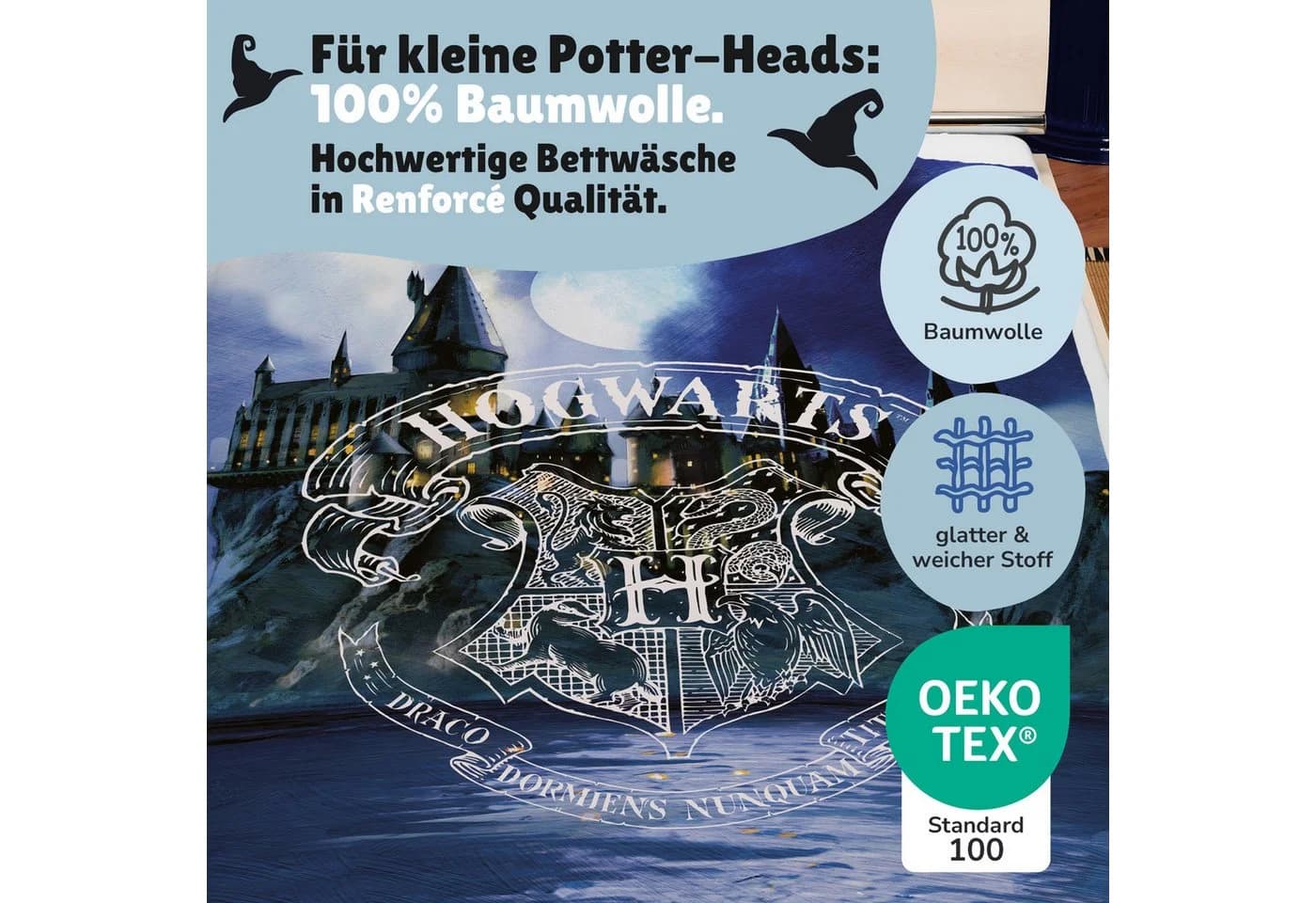 Familando Harry Potter Wendebettwäsche Eule 100% Baumwolle Schwarz-Blau - Bild 4