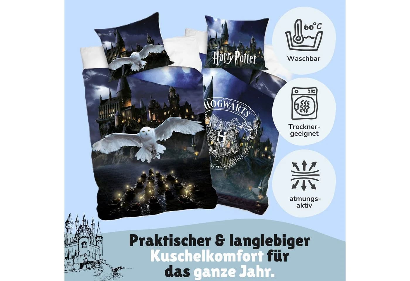 Familando Harry Potter Wendebettwäsche Eule 100% Baumwolle Schwarz-Blau - Bild 5