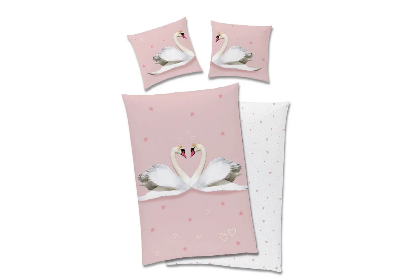 Familando Partnerbettwäsche Liebes Schwan 2-teilig Flanell Weiß/Rosa - Bild 2