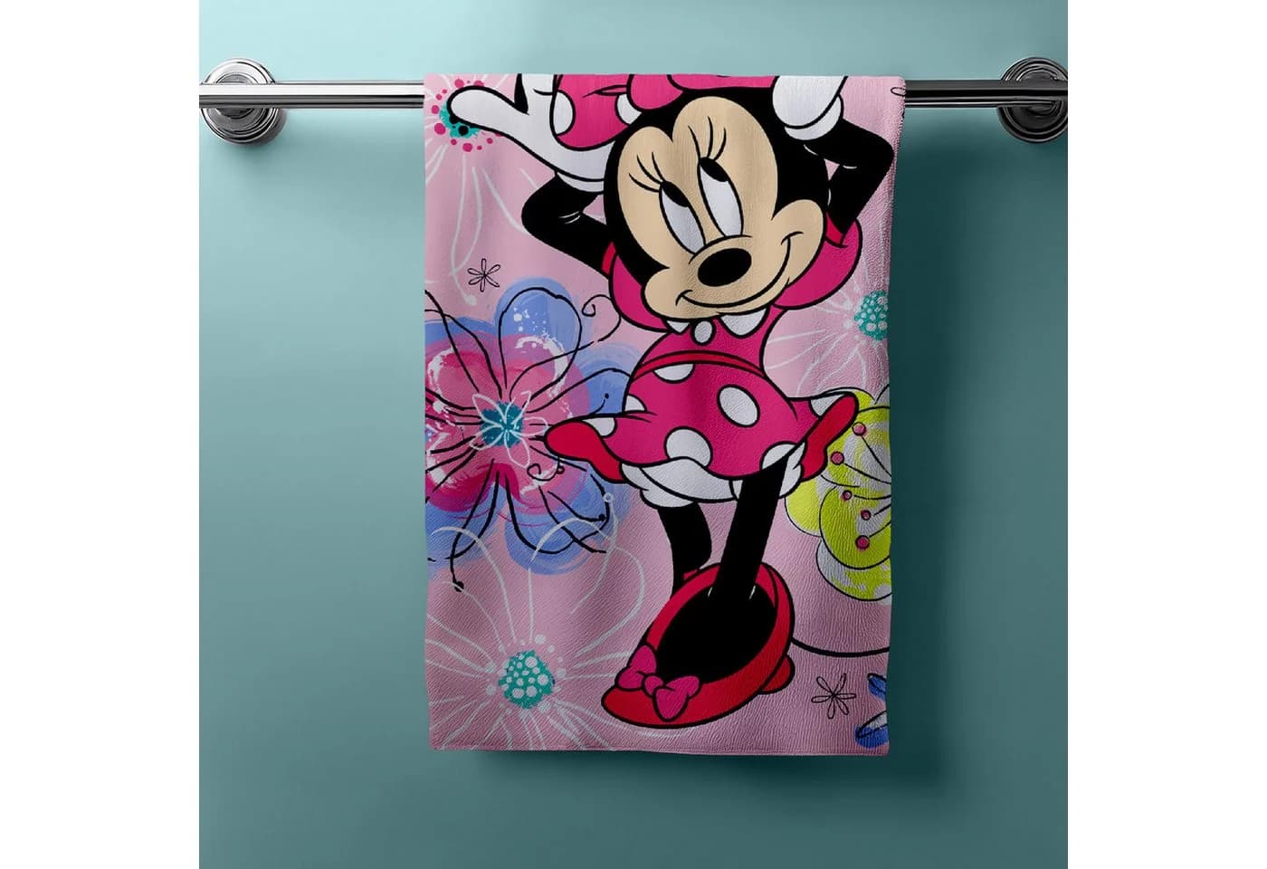 Jerry Fabrics Disney Minnie Mouse Badetuch Rosa Bunt 70x140cm - Bild 3