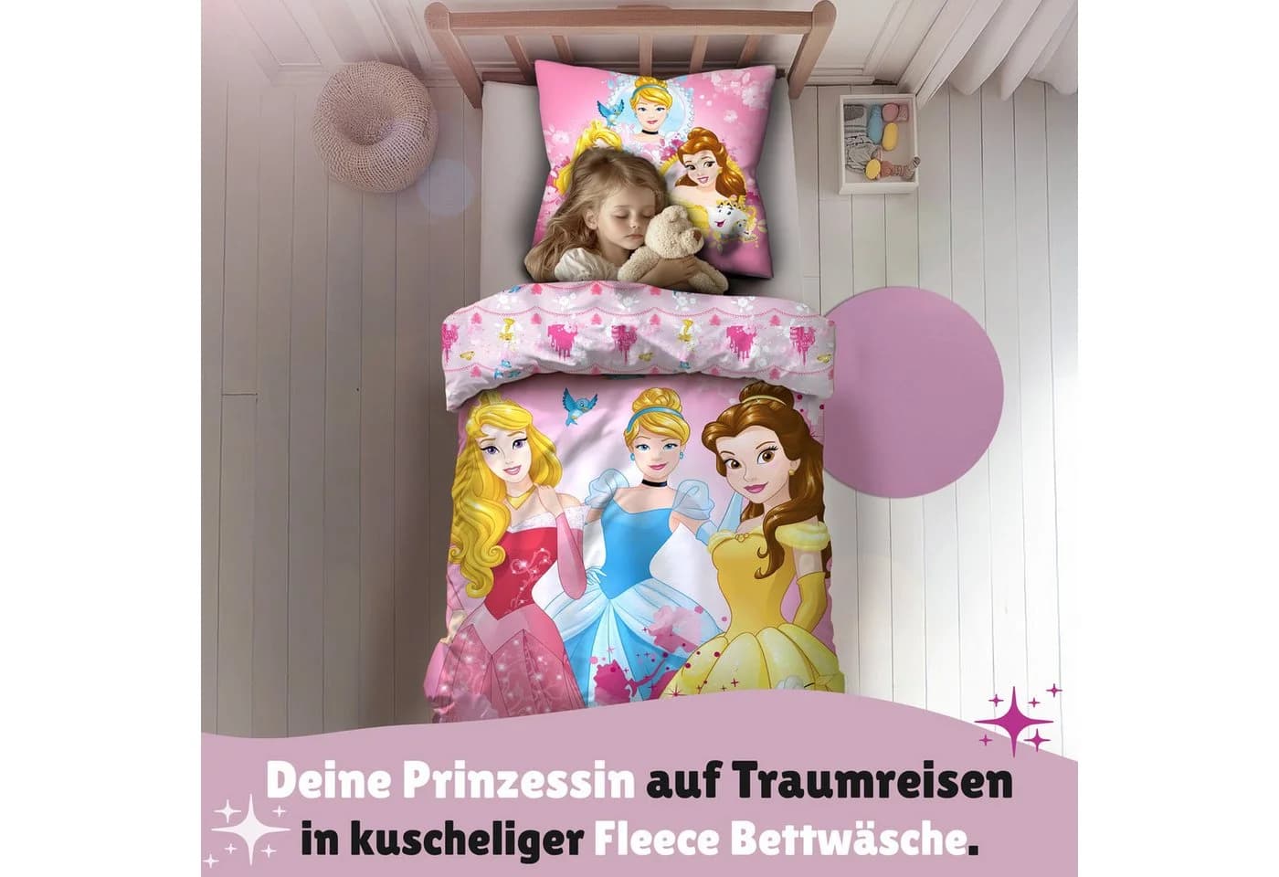 Familando Kinderbettwäsche Disney Prinzessinnen Rosa Fleece Wendemotiv - Bild 3