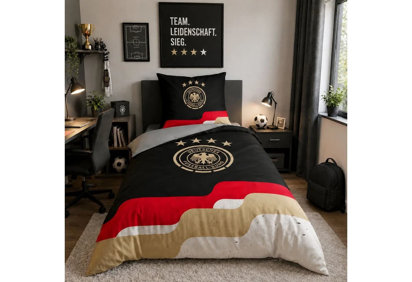 DFB Bettwäsche Set 2-teilig 135x200 cm Renforcé Baumwolle Schwarz Rot Gold - Bild 2