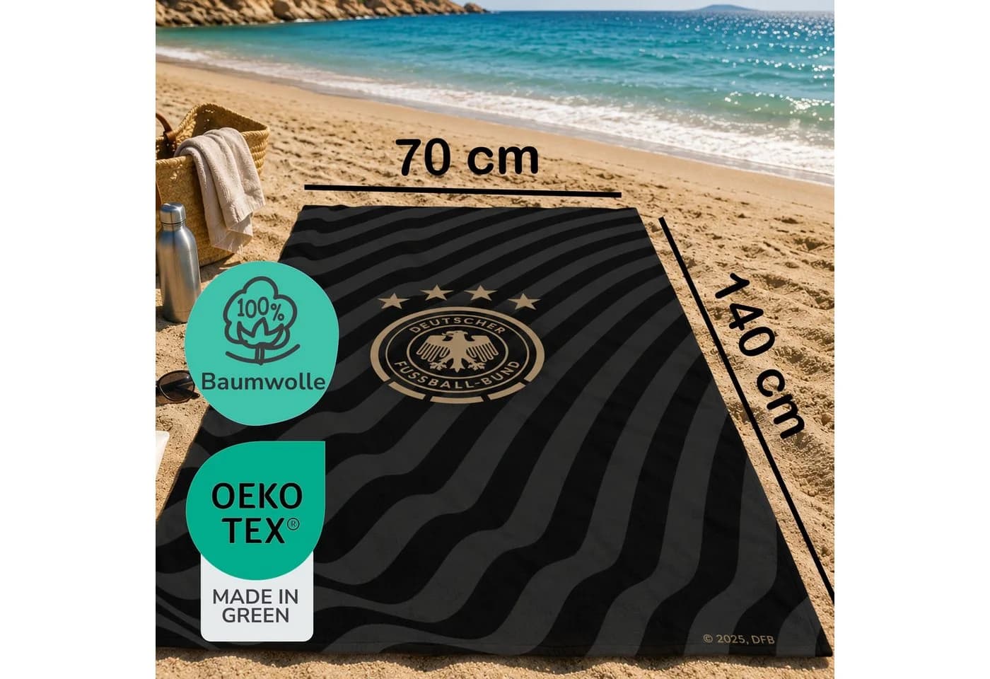 DFB Duschtuch 70x140 cm 100% Baumwolle Frottee Grau Schwarz