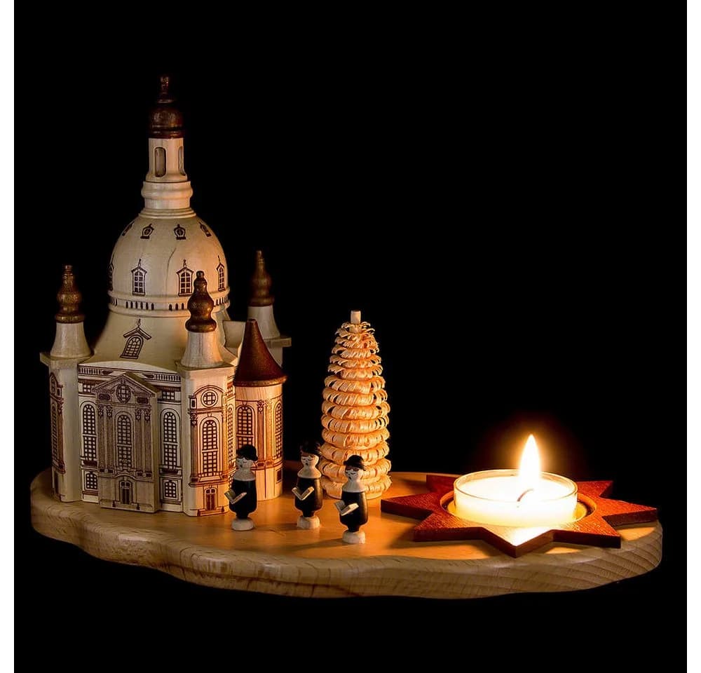 Dregeno Erzgebirge Schwibbogen Teelichthalter mit Dresdner Frauenkirche und Kurrende - Bild 4