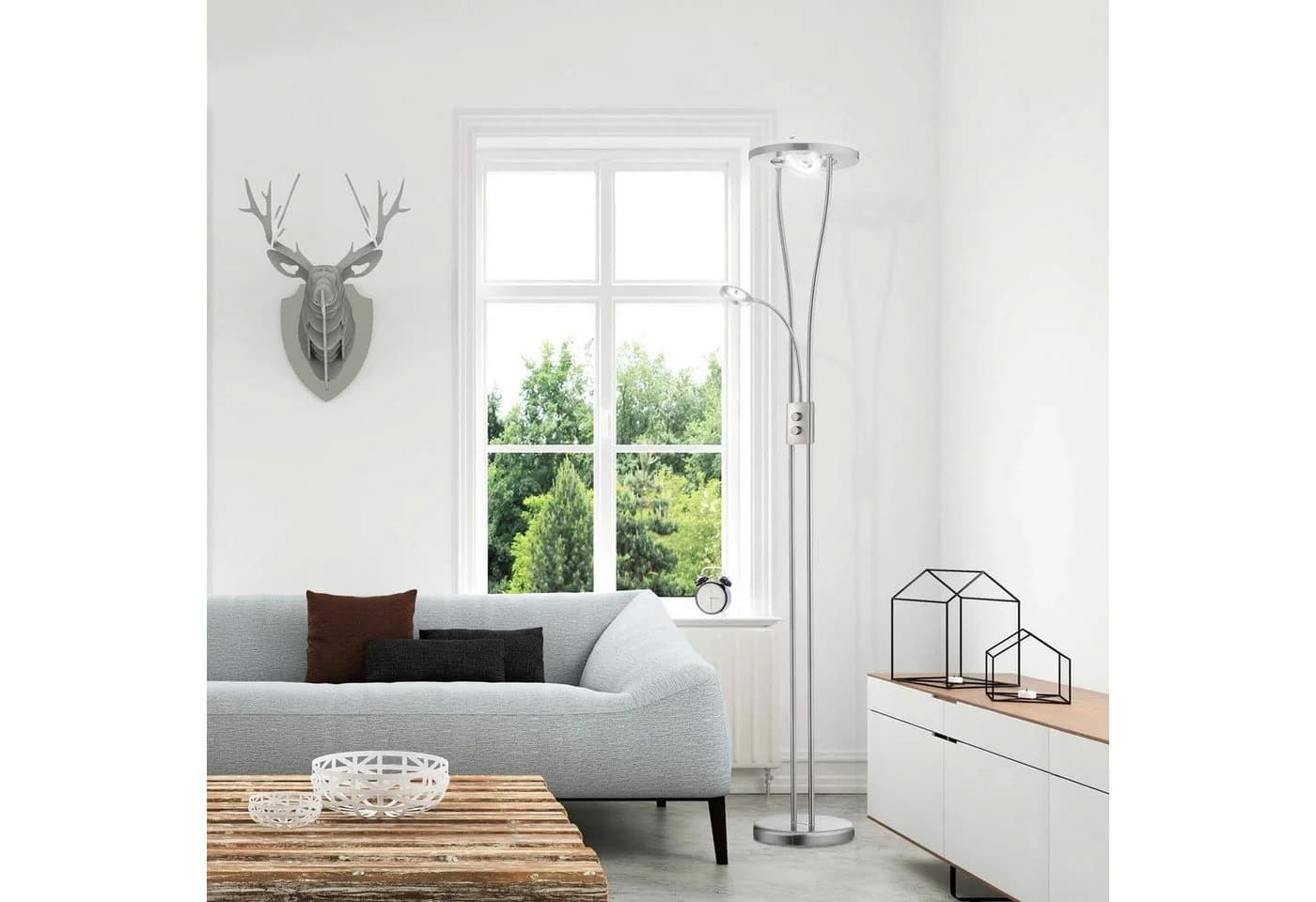 SellTec Stehlampe LED Deckenfluter HELIA rund, dimmbar, LED Fluter-Spot drehbar, Leselampe