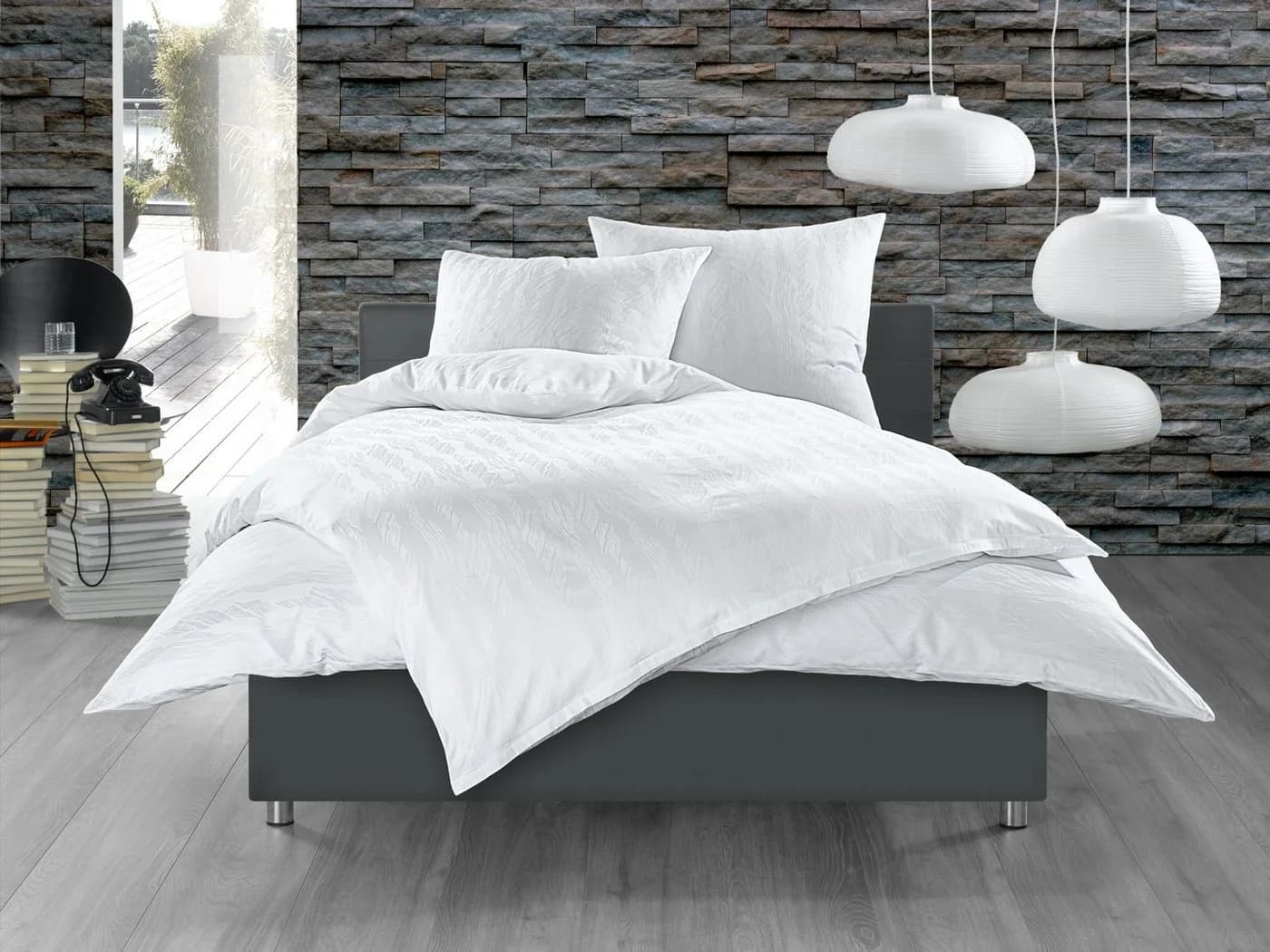 BETTWAESCHE-MIT-STIL Bettwäsche Mako Satin Damast Waves Weiß 2-teilig - Bild 2